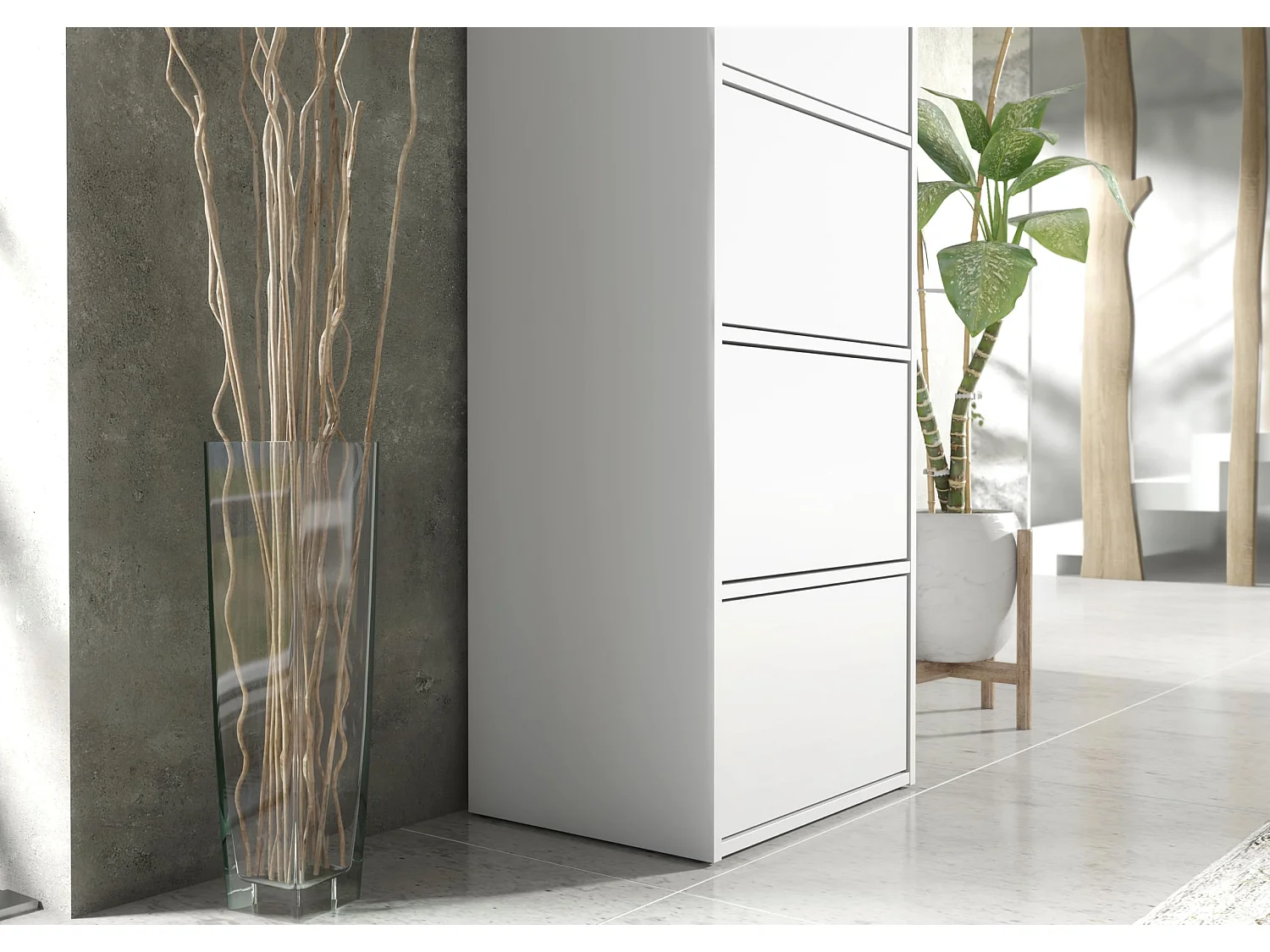 Mobile da ingresso bianco – Scarpiera e mobile contenitore, cassettiera alta con 4 ante, larghezza 50 cm, consolle guardaroba salvaspazio 50x39x120 cm