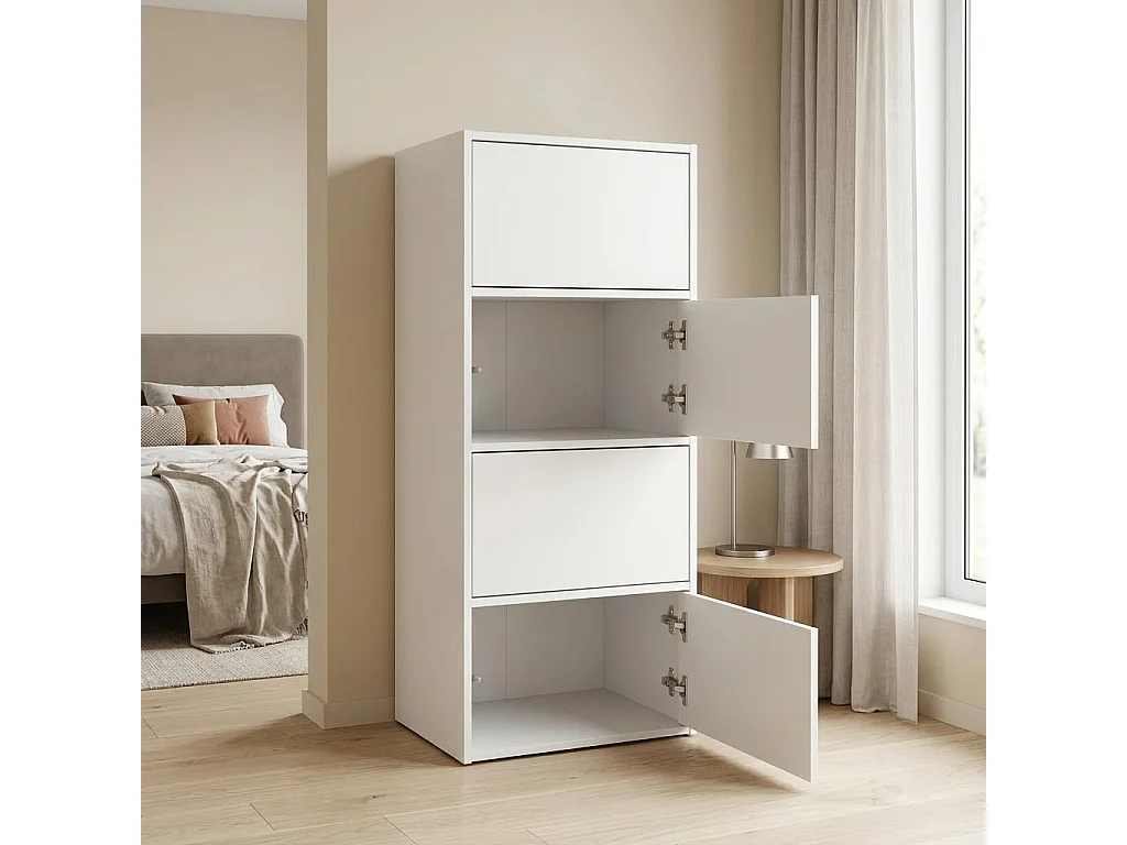Mobile da ingresso bianco – Scarpiera e mobile contenitore, cassettiera alta con 4 ante, larghezza 50 cm, consolle guardaroba salvaspazio 50x39x120 cm