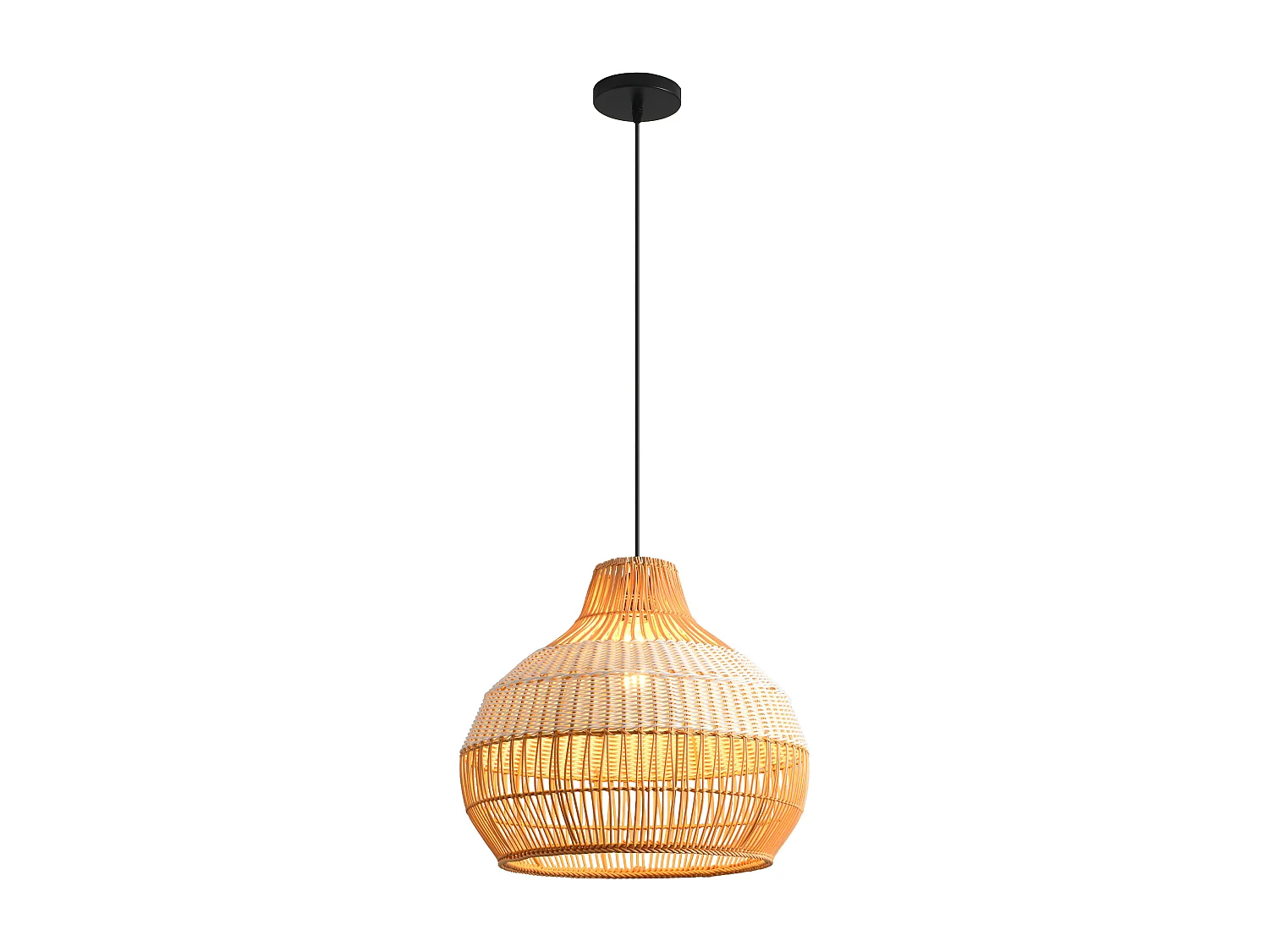 Parrot Uncle Rattan- & Folien-Pendelleuchte, Eisengestell, höhenverstellbar, E27-Fassung, 43 cm Durchmesser, für modern-rustikale Einrichtung (Ohne Leuchtmittel)