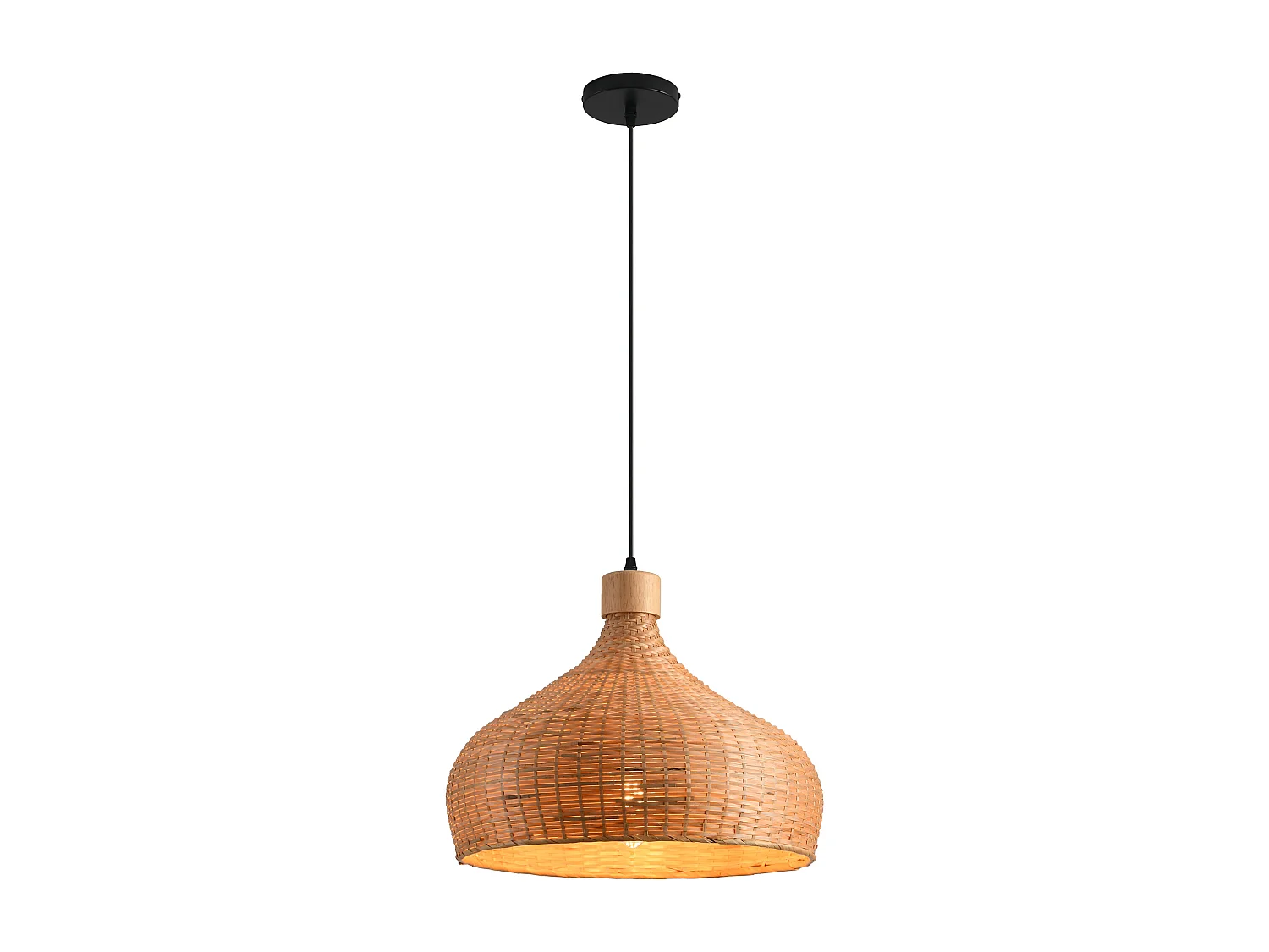 Parrot Uncle Bambusscheiben-Pendelleuchte, Eisengestell, höhenverstellbar, E27, 45 cm Durchmesser, für skandinavische Boho-Einrichtung (Ohne Leuchtmittel)