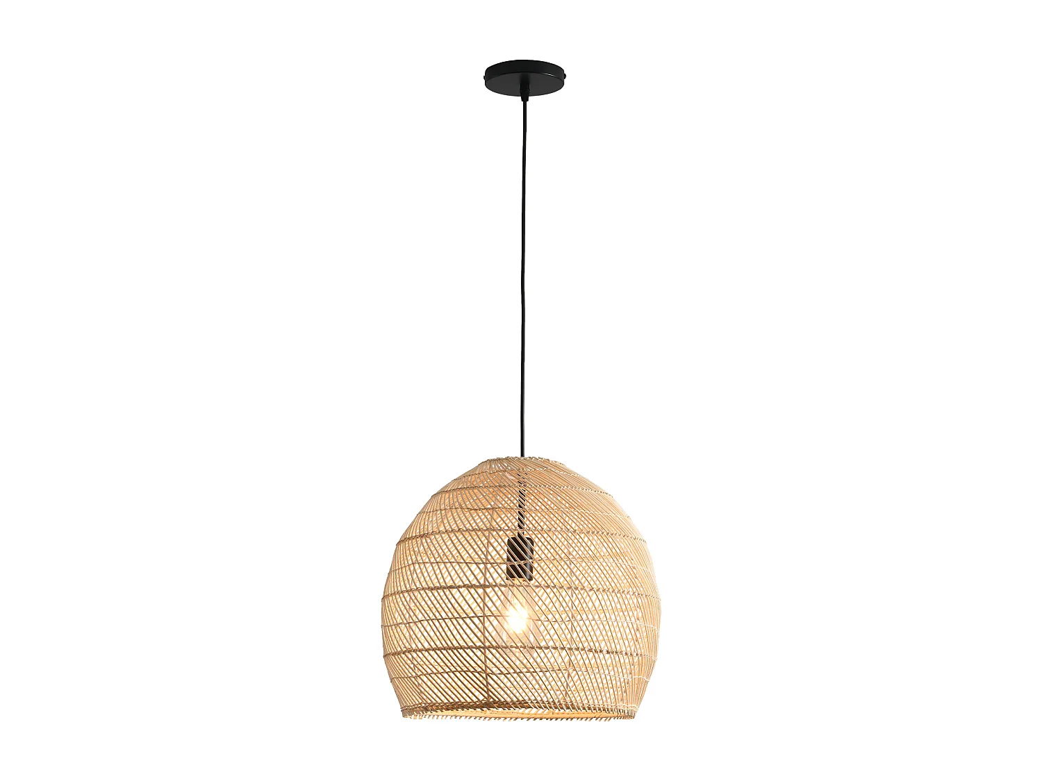 Parrot Uncle Rattan-Pendelleuchte, natürlicher Rattanschirm, Eisengestell, höhenverstellbar, E27-Fassung, 40 cm Durchmesser, für Esszimmer Flur (Ohne Leuchtmittel)