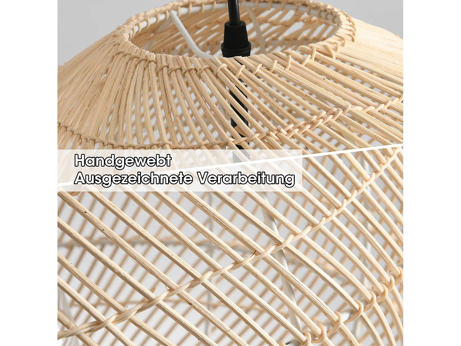 Parrot Uncle Rattan-Pendelleuchte, natürlicher Rattanschirm, Eisengestell, höhenverstellbar, E27-Fassung, 40 cm Durchmesser, für Esszimmer Flur (Ohne Leuchtmittel)