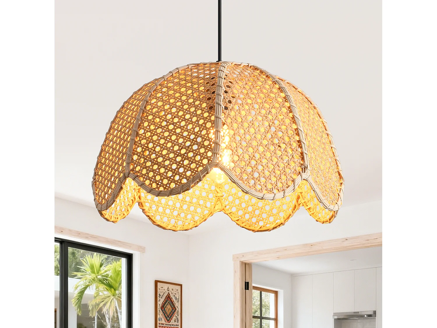 Parrot Uncle Rattanschalen- & Rattan-Pendelleuchte, natürliche Mischmaterialien, höhenverstellbar, E27, 40 cm Durchmesser,  (Ohne Leuchtmittel)