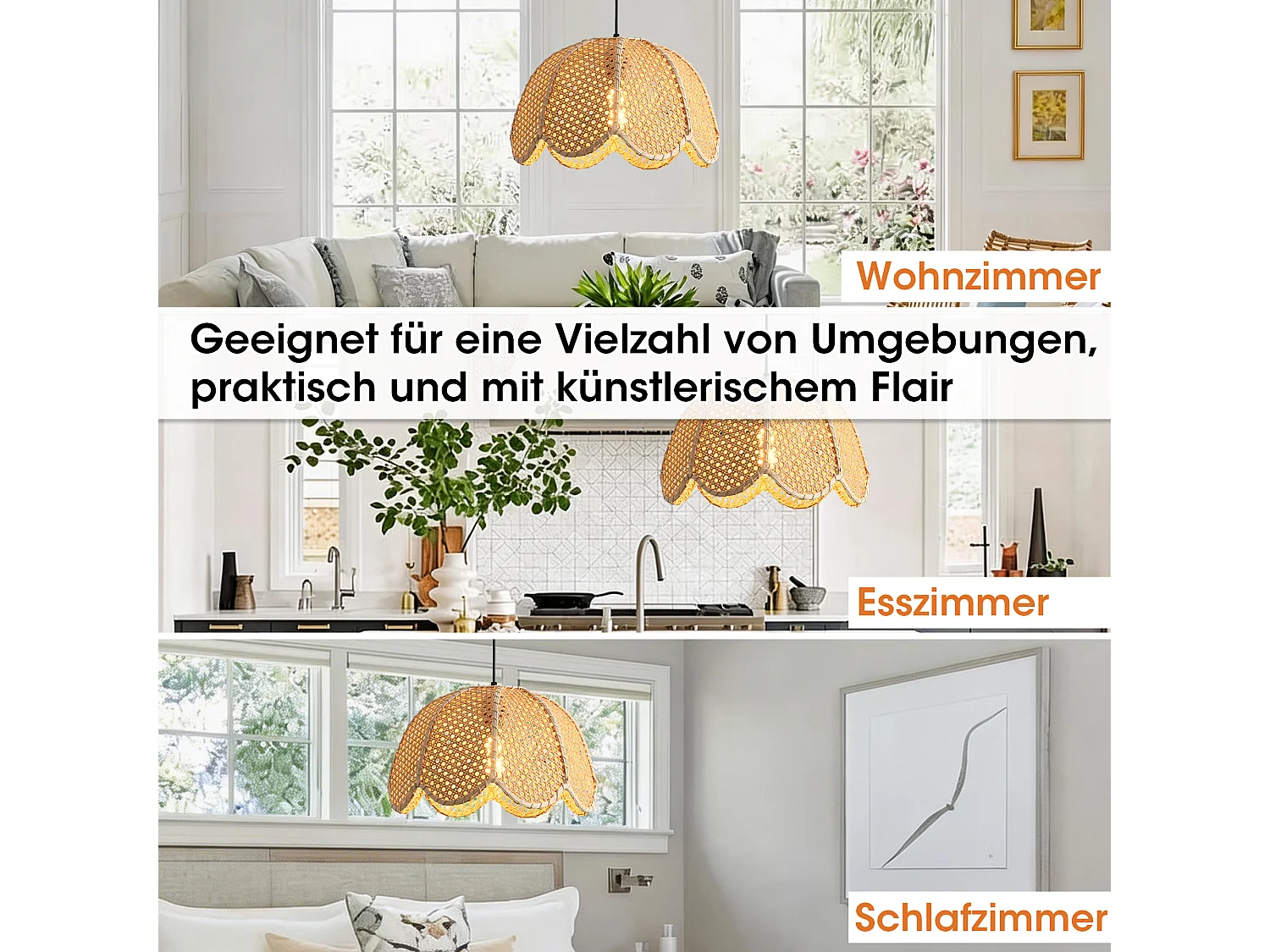 Parrot Uncle Rattanschalen- & Rattan-Pendelleuchte, natürliche Mischmaterialien, höhenverstellbar, E27, 40 cm Durchmesser,  (Ohne Leuchtmittel)