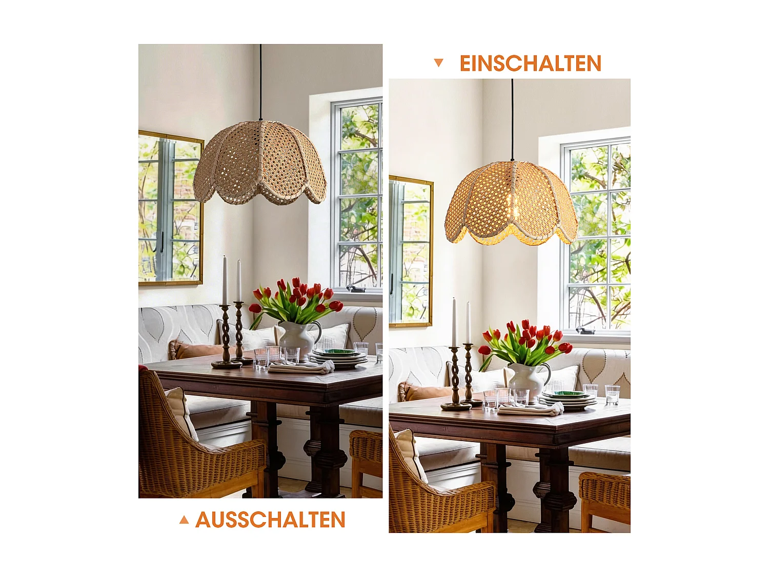 Parrot Uncle Rattanschalen- & Rattan-Pendelleuchte, natürliche Mischmaterialien, höhenverstellbar, E27, 40 cm Durchmesser,  (Ohne Leuchtmittel)
