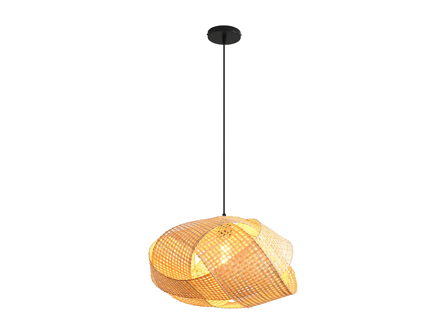 Parrot Uncle Bambus-Pendelleuchte, natürlicher Bambusschirm, Eisengestell, höhenverstellbar, E27, 50 cm Durchmesser, für Esszimmer Kücheninsel (Ohne Leuchtmittel)