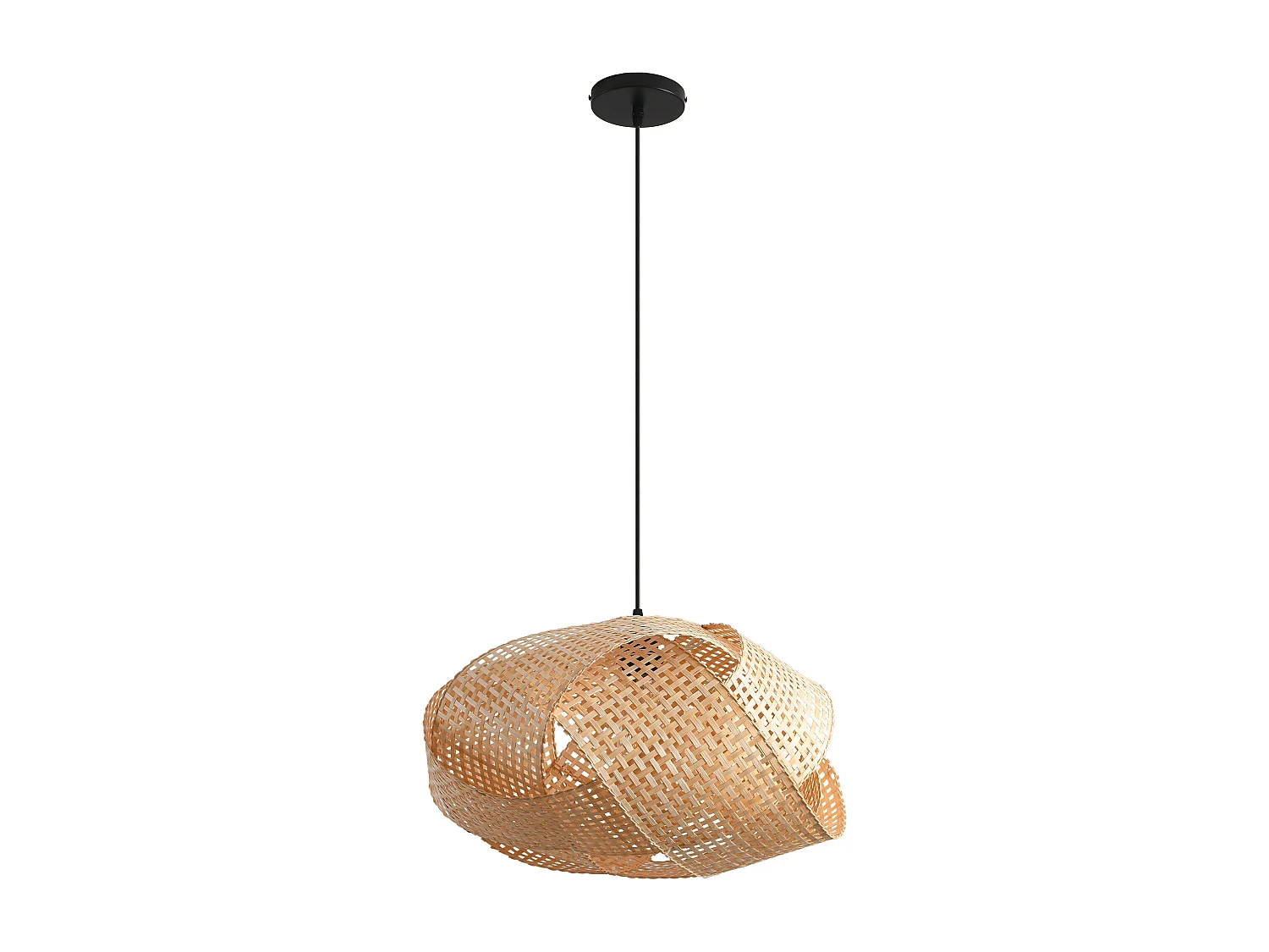 Parrot Uncle Bambus-Pendelleuchte, natürlicher Bambusschirm, Eisengestell, höhenverstellbar, E27, 50 cm Durchmesser, für Esszimmer Kücheninsel (Ohne Leuchtmittel)