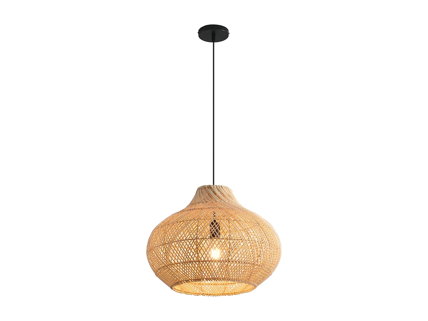 Parrot Uncle Kleine Rattan-Pendelleuchte, natürlicher Rattanschirm, Eisengestell, höhenverstellbar, E27-Fassung, 35 cm Durchmesser(Ohne Leuchtmittel)