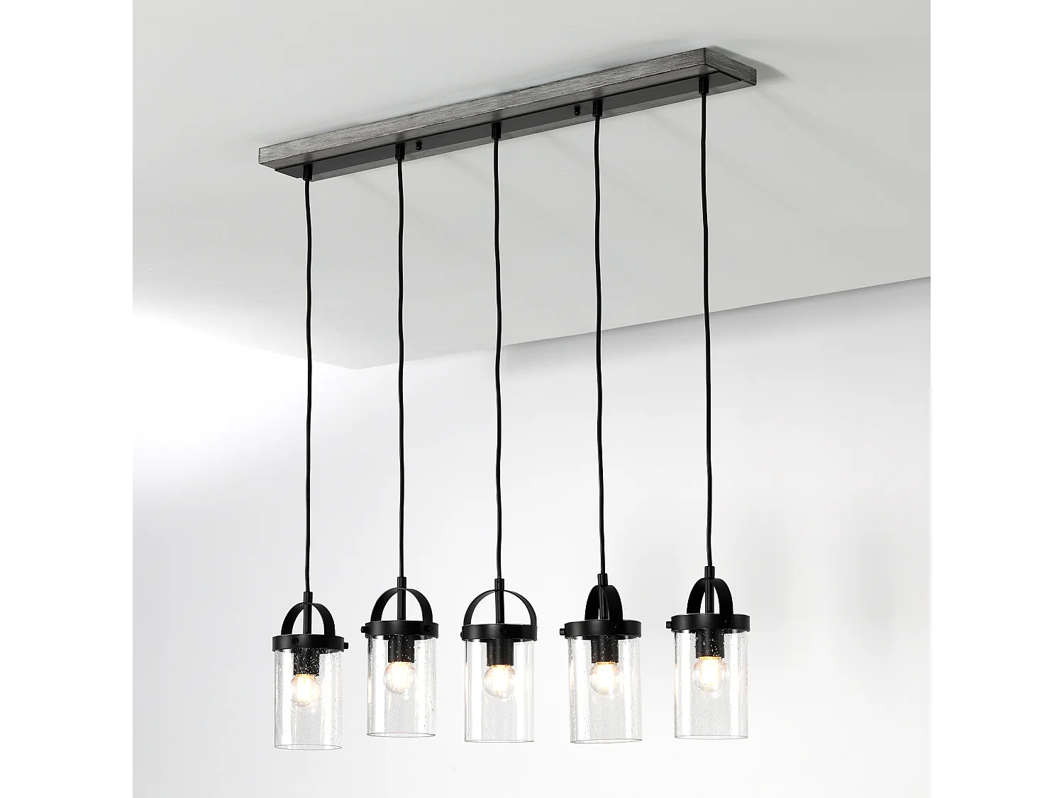 5-lichts zwarte lineaire kroonluchter, landelijke, in hoogte verstelbaar (E27 fitting, geen lampen)