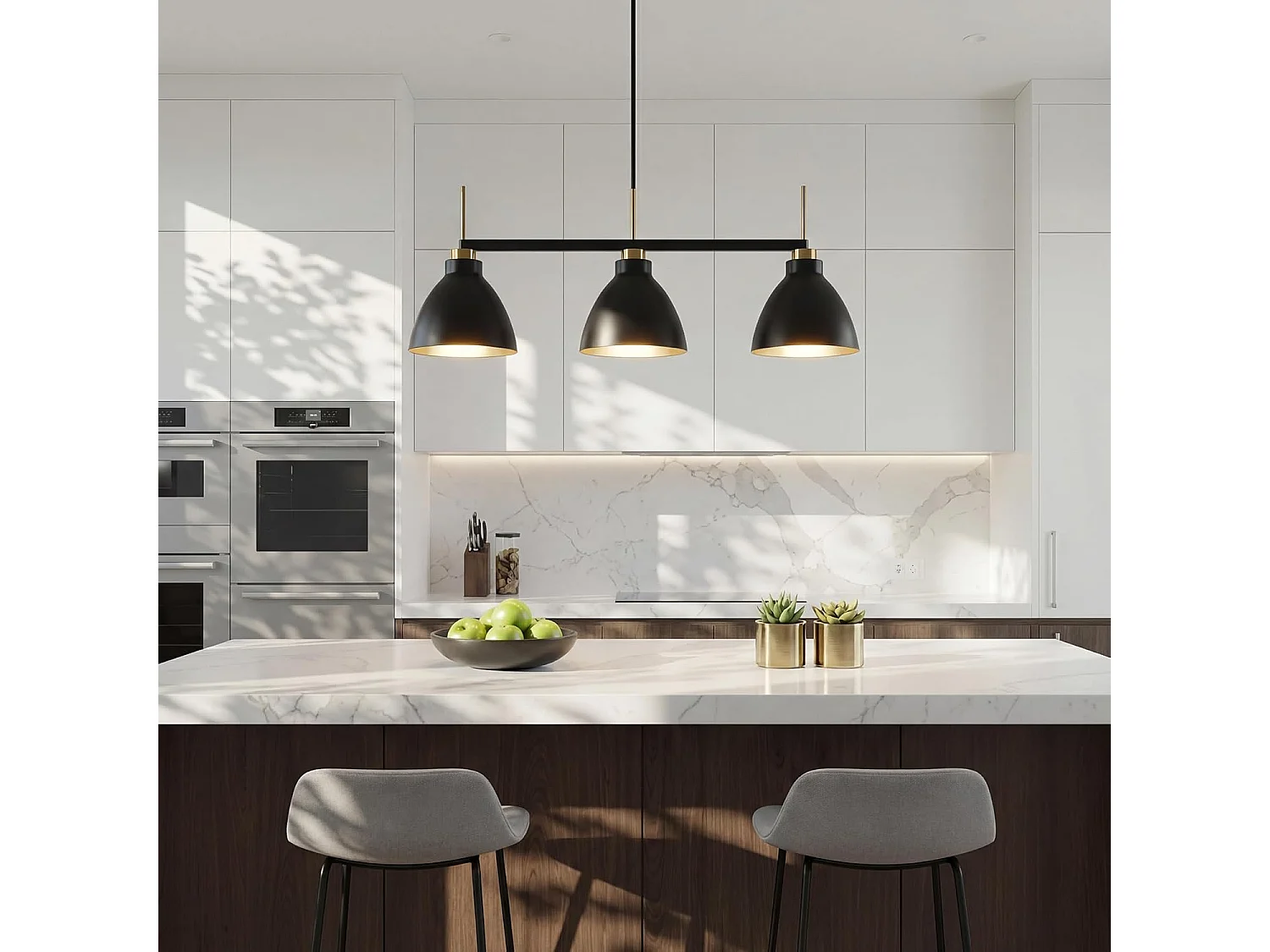 Moderne lineaire keukenlamp met 3 lichtpunten, industriële hanglamp met verstelbare stangen (E27 fitting, exclusief lampen)