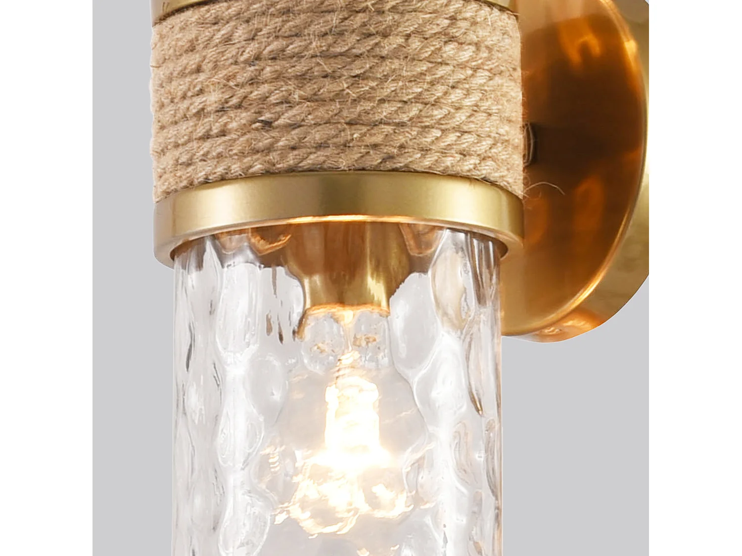 Parrot Uncle Wandleuchte in Gold, doppelte Lichtquelle, strukturiertes Glas und Naturkordel, Retro-Chic-Stil, Glühbirne nicht im Lieferumfang enthalten