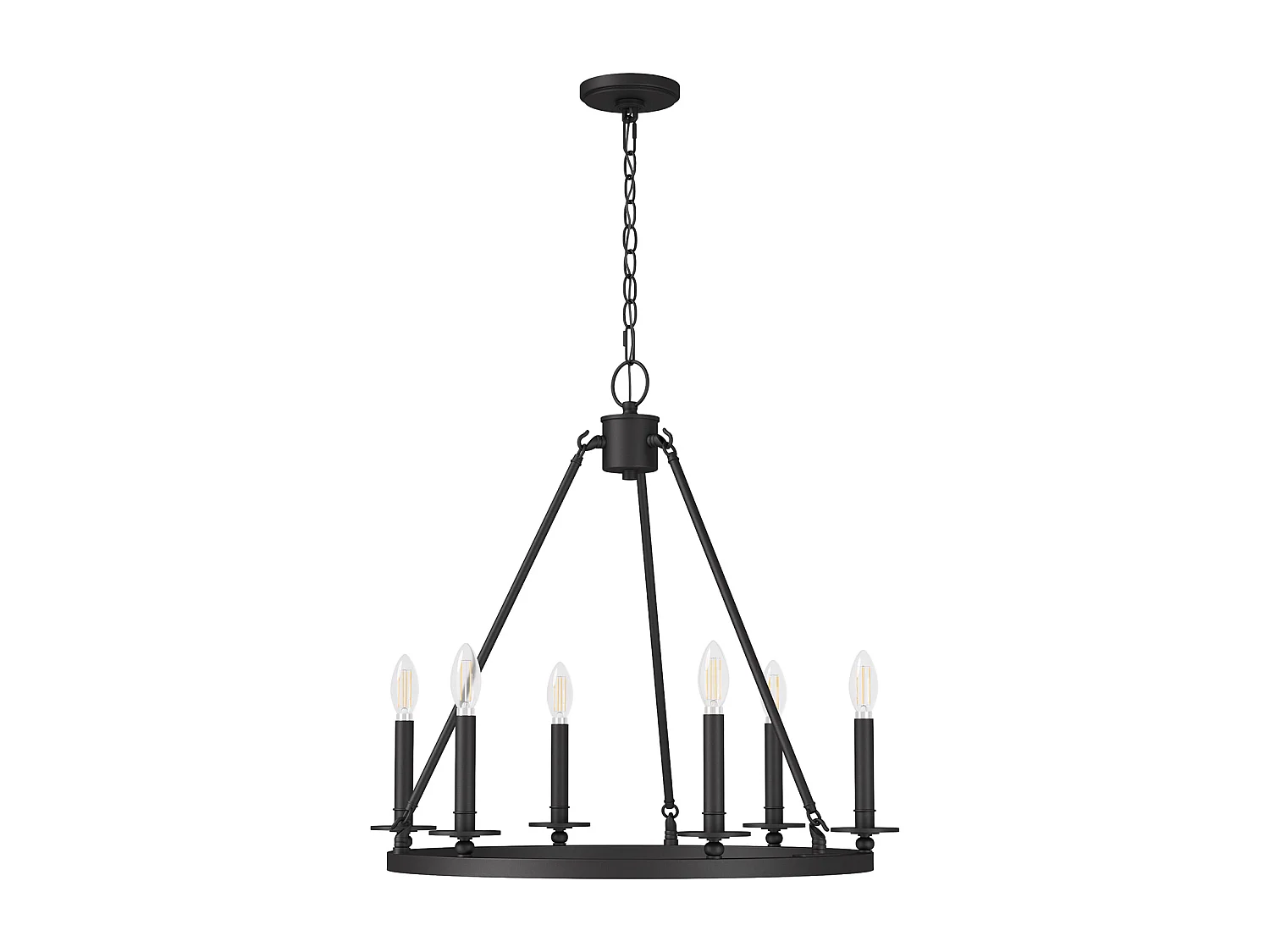 Kroonluchter met 6 lampen, zwarte metalen rustieke ronde plafondlamp in boerderijstijl voor keuken, eetkamer, hal of entree (E14 fitting, exclusief lampen)
