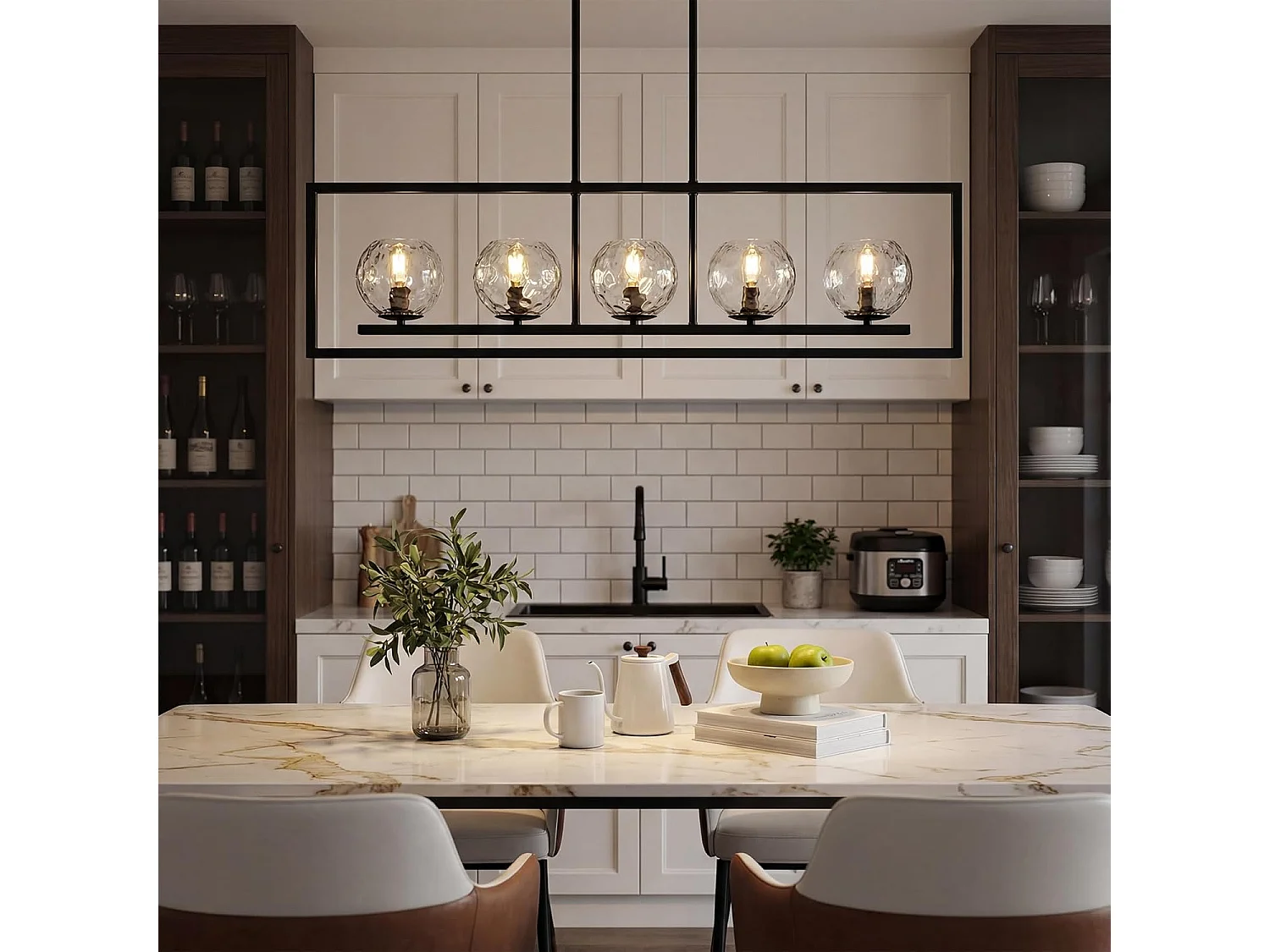 Moderne hanglamp met 5 lichtpunten, in hoogte verstelbaar, metalen plafondlamp (E14 fitting, exclusief lampen)