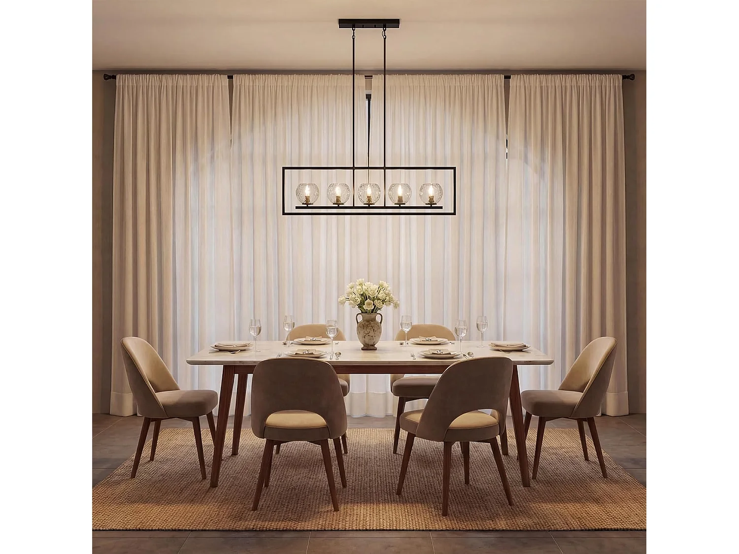 Moderne hanglamp met 5 lichtpunten, in hoogte verstelbaar, metalen plafondlamp (E14 fitting, exclusief lampen)