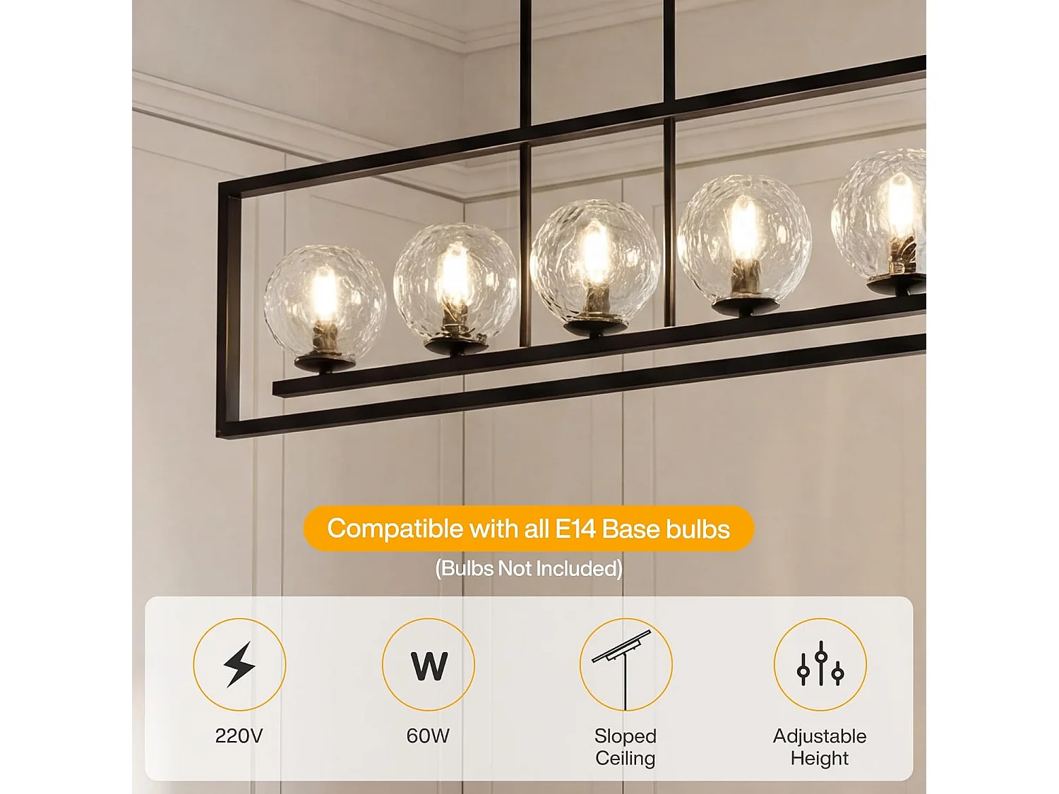 Moderne hanglamp met 5 lichtpunten, in hoogte verstelbaar, metalen plafondlamp (E14 fitting, exclusief lampen)