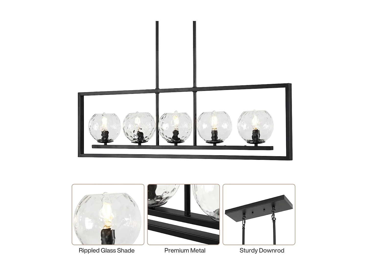 Moderne hanglamp met 5 lichtpunten, in hoogte verstelbaar, metalen plafondlamp (E14 fitting, exclusief lampen)