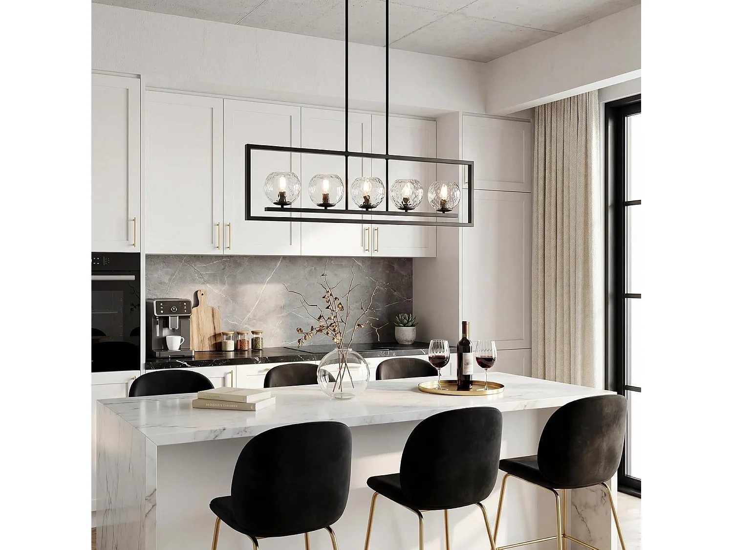 Moderne hanglamp met 5 lichtpunten, in hoogte verstelbaar, metalen plafondlamp (E14 fitting, exclusief lampen)