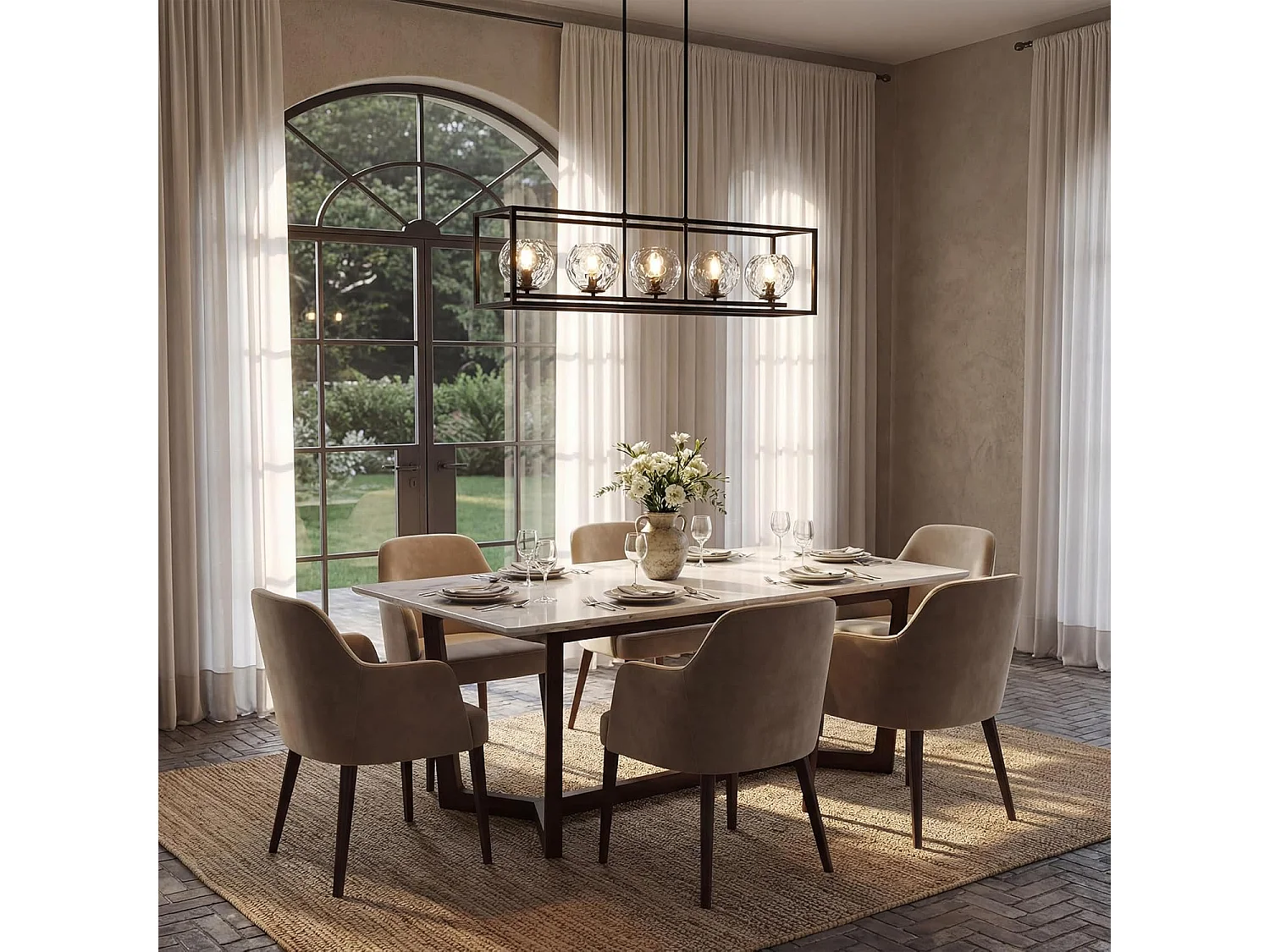 Moderne hanglamp met 5 lichtpunten, in hoogte verstelbaar, metalen plafondlamp (E14 fitting, exclusief lampen)