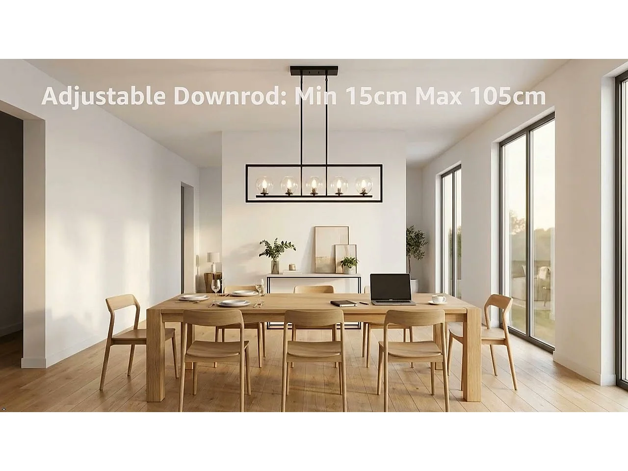 Suspension moderne à 5 lumières, hauteur réglable, plafonnier en métal (culot E14, ampoules non fournies)
