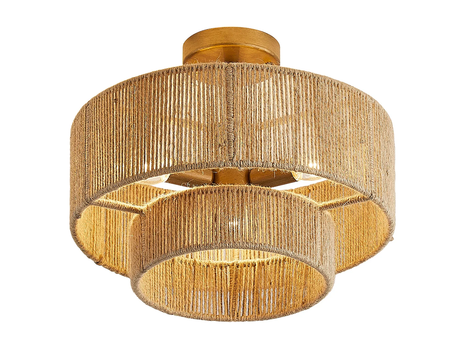 Parrot Uncle Lustre de plafond rustique en fer et corde de chanvre avec 3 culots E14, sans ampoule