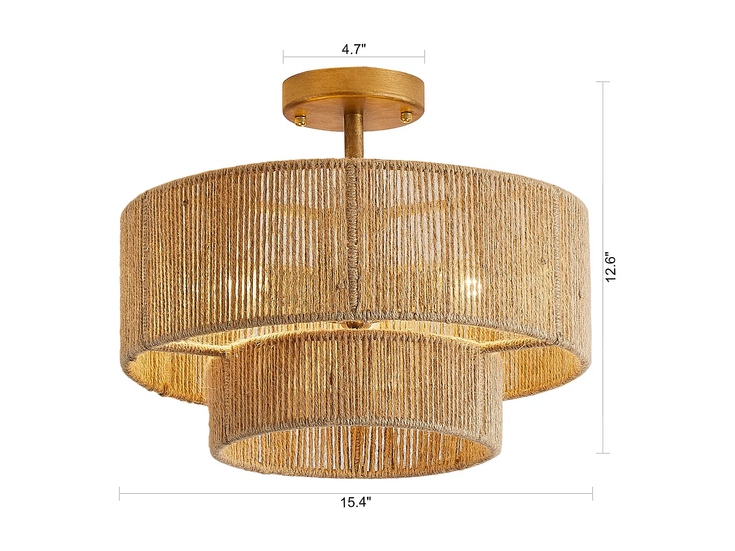 Parrot Uncle Lustre de plafond rustique en fer et corde de chanvre avec 3 culots E14, sans ampoule