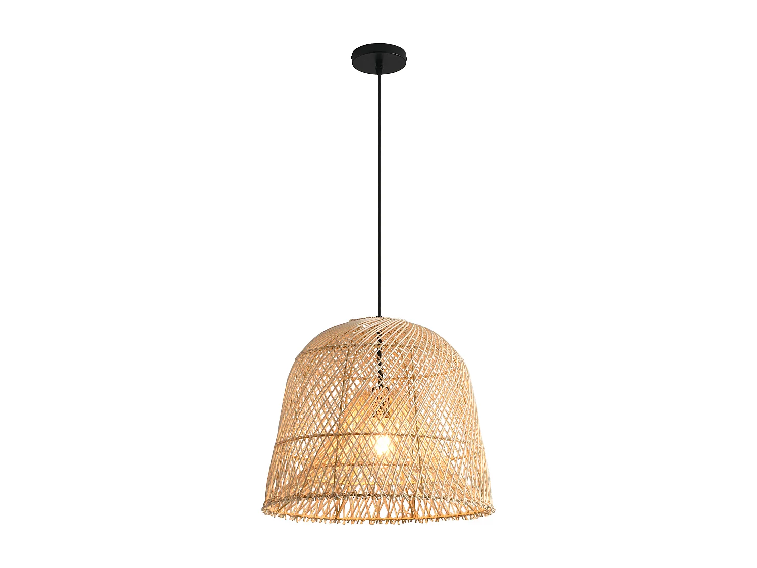 Parrot Uncle Rattan-Pendelleuchte, natürlicher Rattanschirm, Eisengestell, höhenverstellbar, E27, 38 cm Durchmesser, für gemütliche Wohnbereiche (Ohne Leuchtmittel)