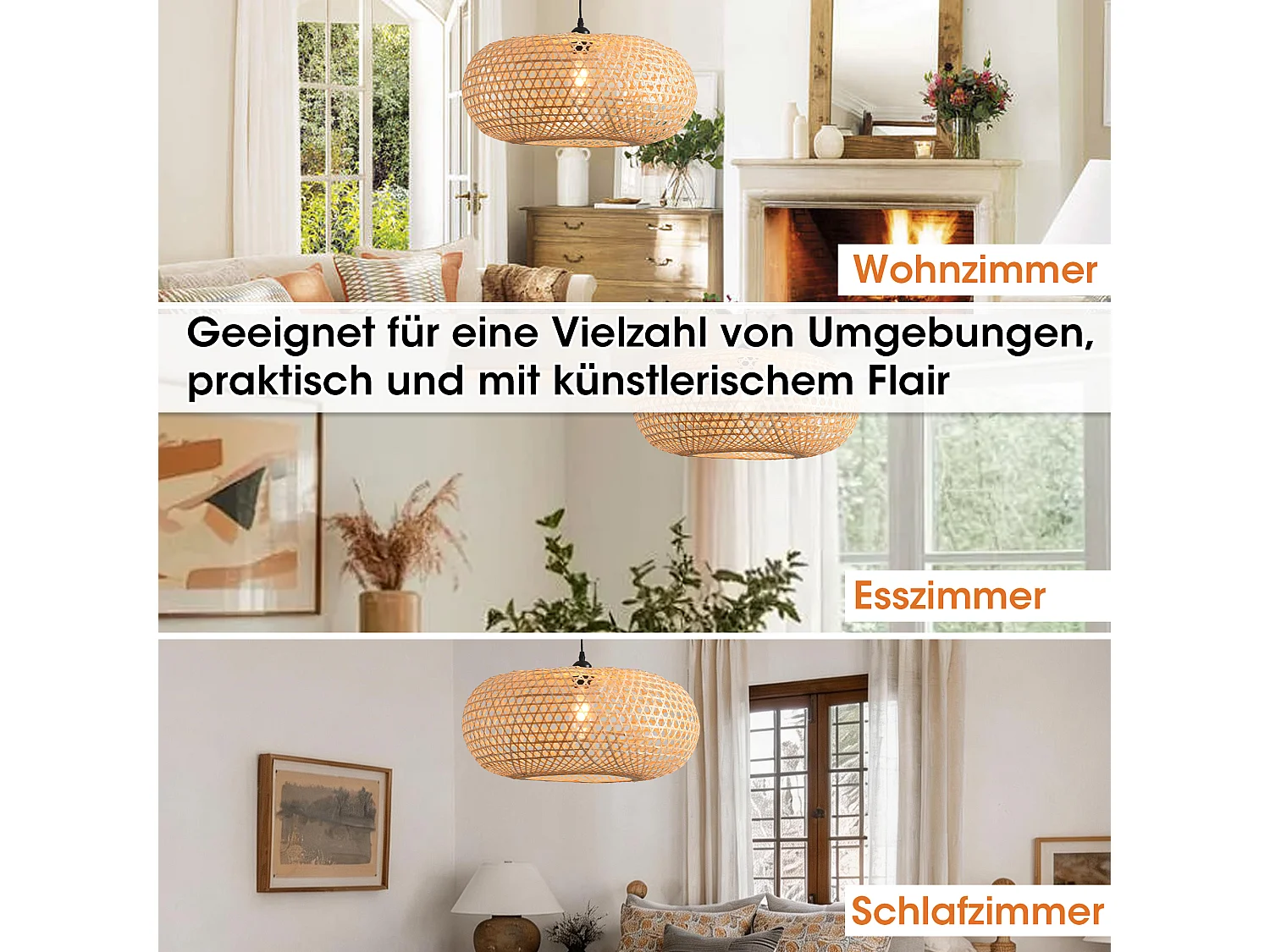 Parrot Uncle Bambus-Pendelleuchte, natürlicher Bambusschirm, höhenverstellbar, E27, 55 cm Durchmesser, für Wohnzimmer Essbereich (Ohne Leuchtmittel)