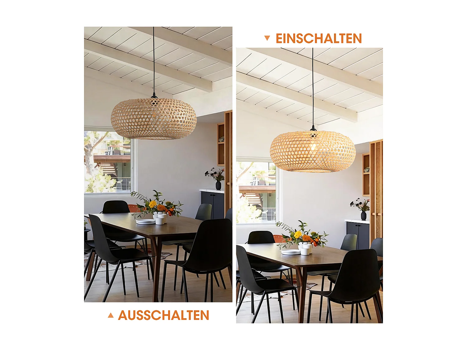 Parrot Uncle Bambus-Pendelleuchte, natürlicher Bambusschirm, höhenverstellbar, E27, 55 cm Durchmesser, für Wohnzimmer Essbereich (Ohne Leuchtmittel)