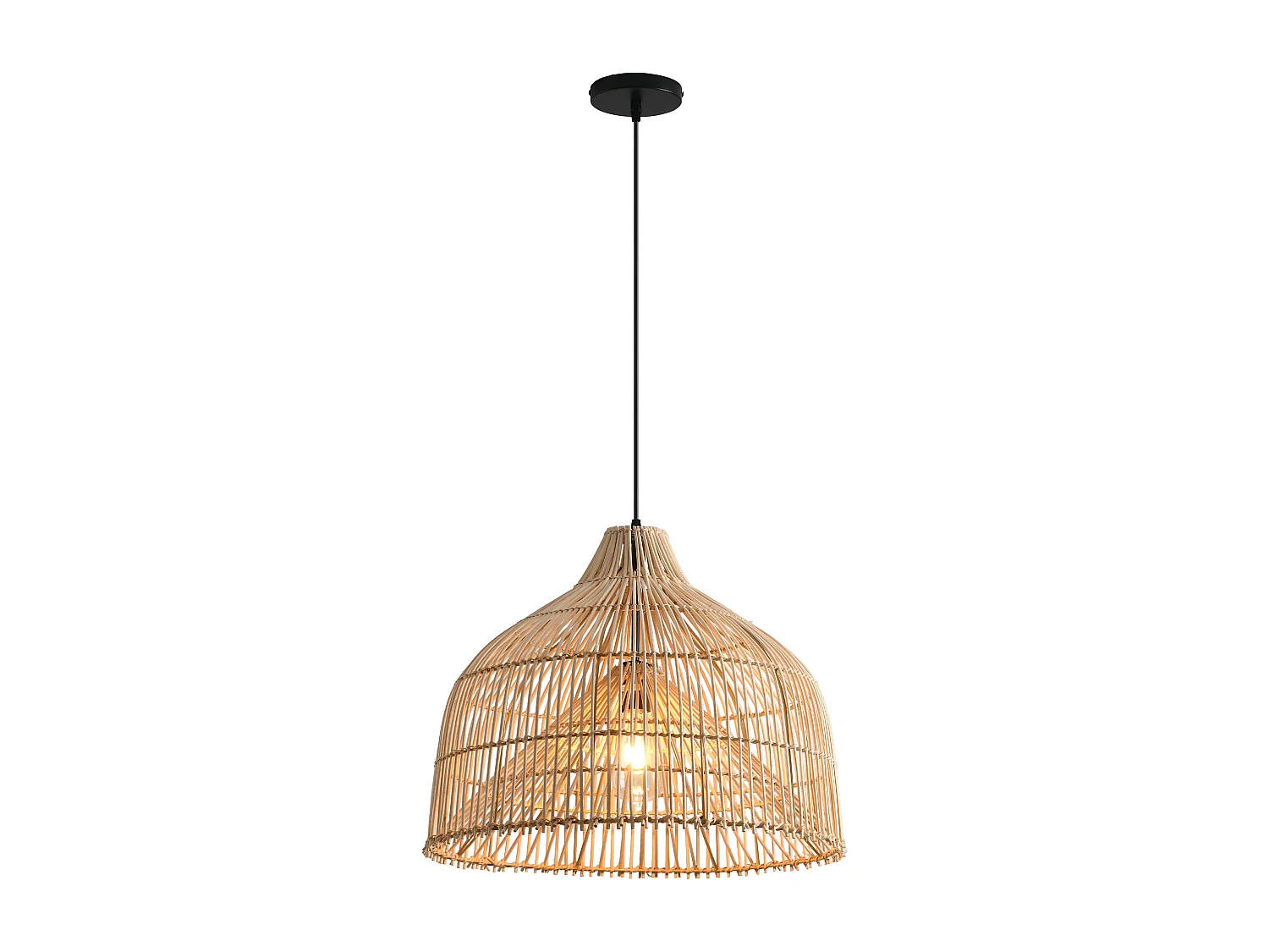 Parrot Uncle Rattan-Pendelleuchte, natürlicher Rattanschirm, Eisengestell, höhenverstellbar, E27, 50 cm Durchmesser, für Wohnzimmer Essbereich (Ohne Leuchtmittel)