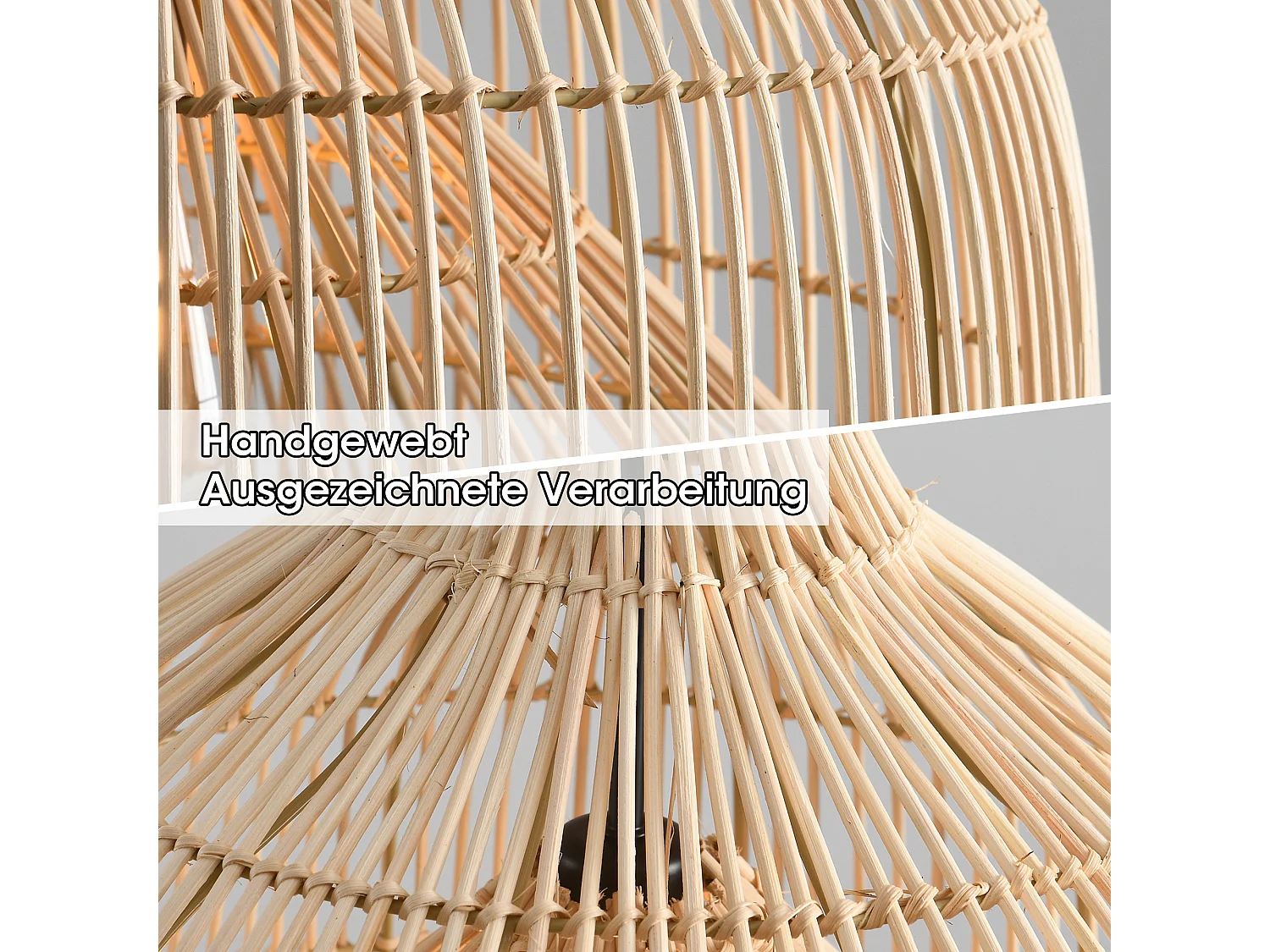 Parrot Uncle Rattan-Pendelleuchte, natürlicher Rattanschirm, Eisengestell, höhenverstellbar, E27, 50 cm Durchmesser, für Wohnzimmer Essbereich (Ohne Leuchtmittel)