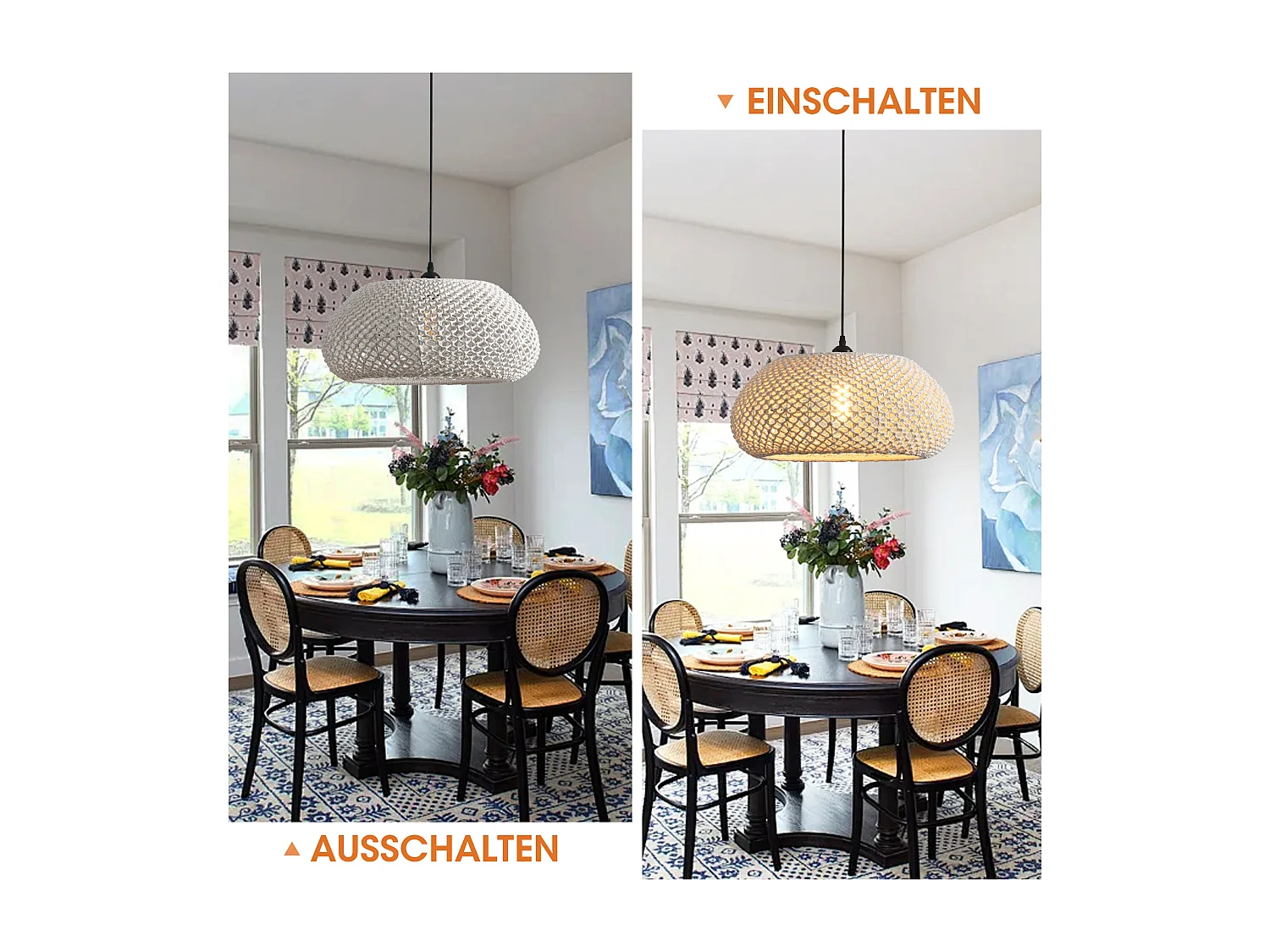 Parrot Uncle Baumwollgarn-Pendelleuchte, natürlicher Baumwollschirm, Eisengestell, höhenverstellbar, E27, 48 cm Durchmesser (Ohne Leuchtmittel)