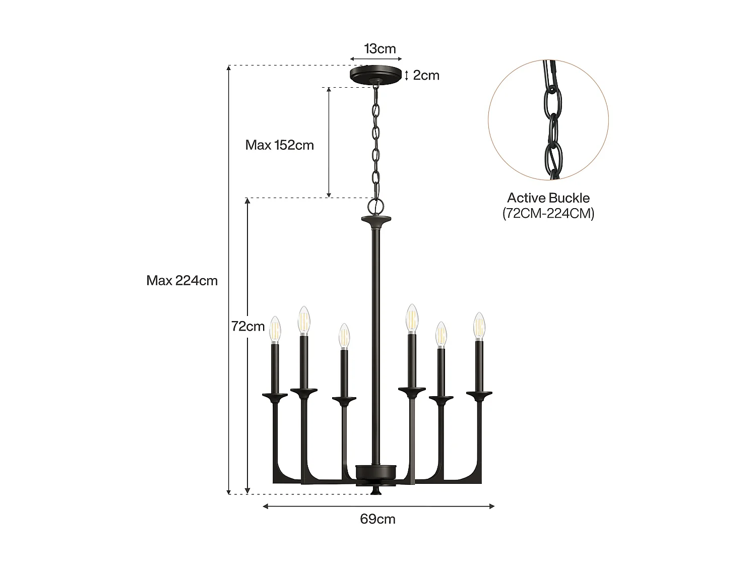Moderne zwarte kroonluchter, 6-lichts ijzeren kroonluchter in landelijke stijl voor de eetkamer, moderne hanglamp (E14 fitting, exclusief lampen)