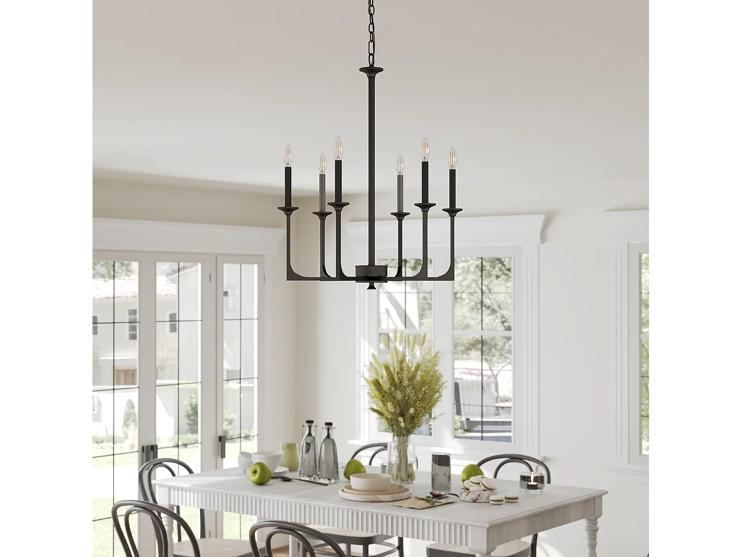 Moderne zwarte kroonluchter, 6-lichts ijzeren kroonluchter in landelijke stijl voor de eetkamer, moderne hanglamp (E14 fitting, exclusief lampen)