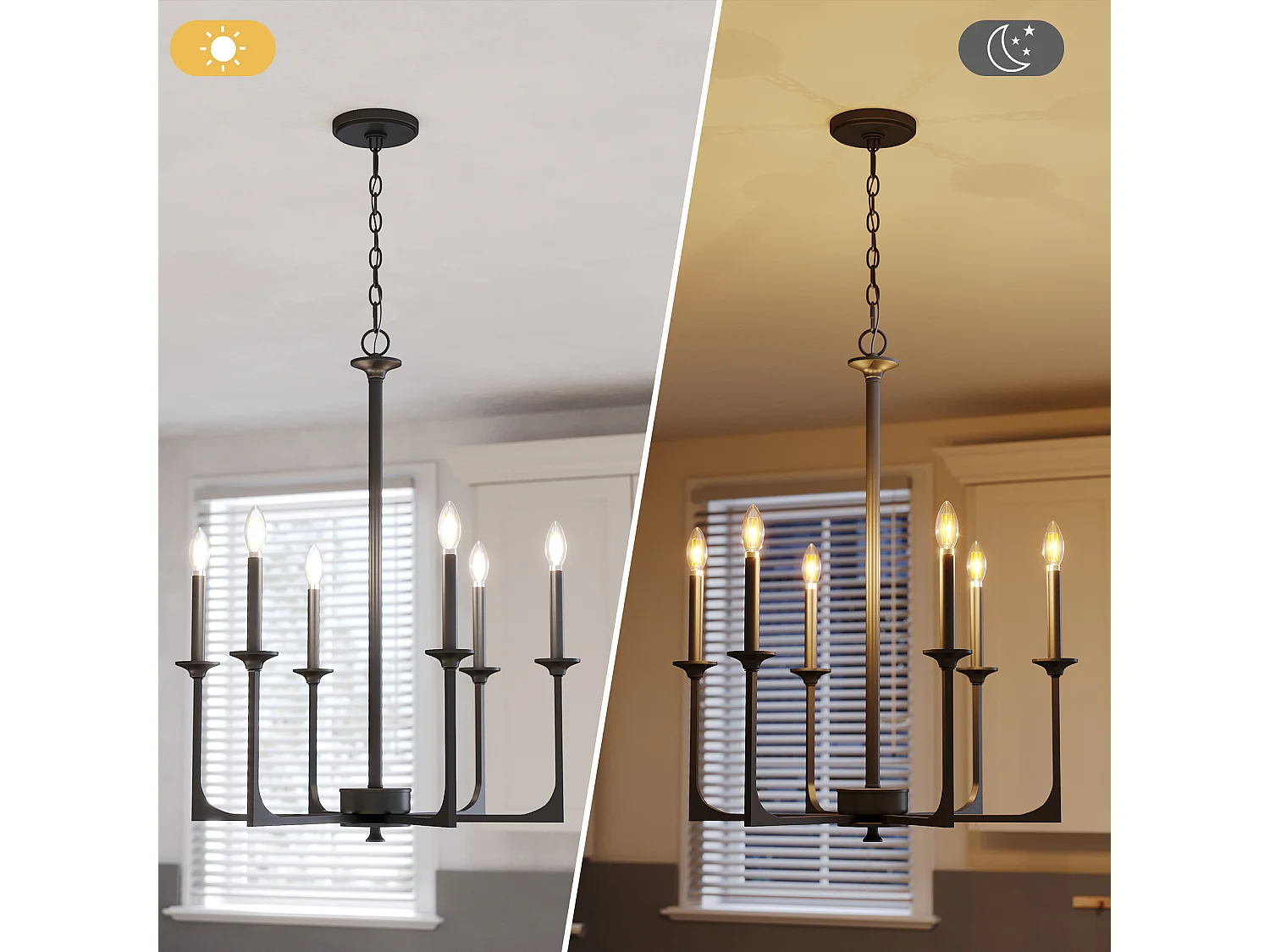 Moderne zwarte kroonluchter, 6-lichts ijzeren kroonluchter in landelijke stijl voor de eetkamer, moderne hanglamp (E14 fitting, exclusief lampen)