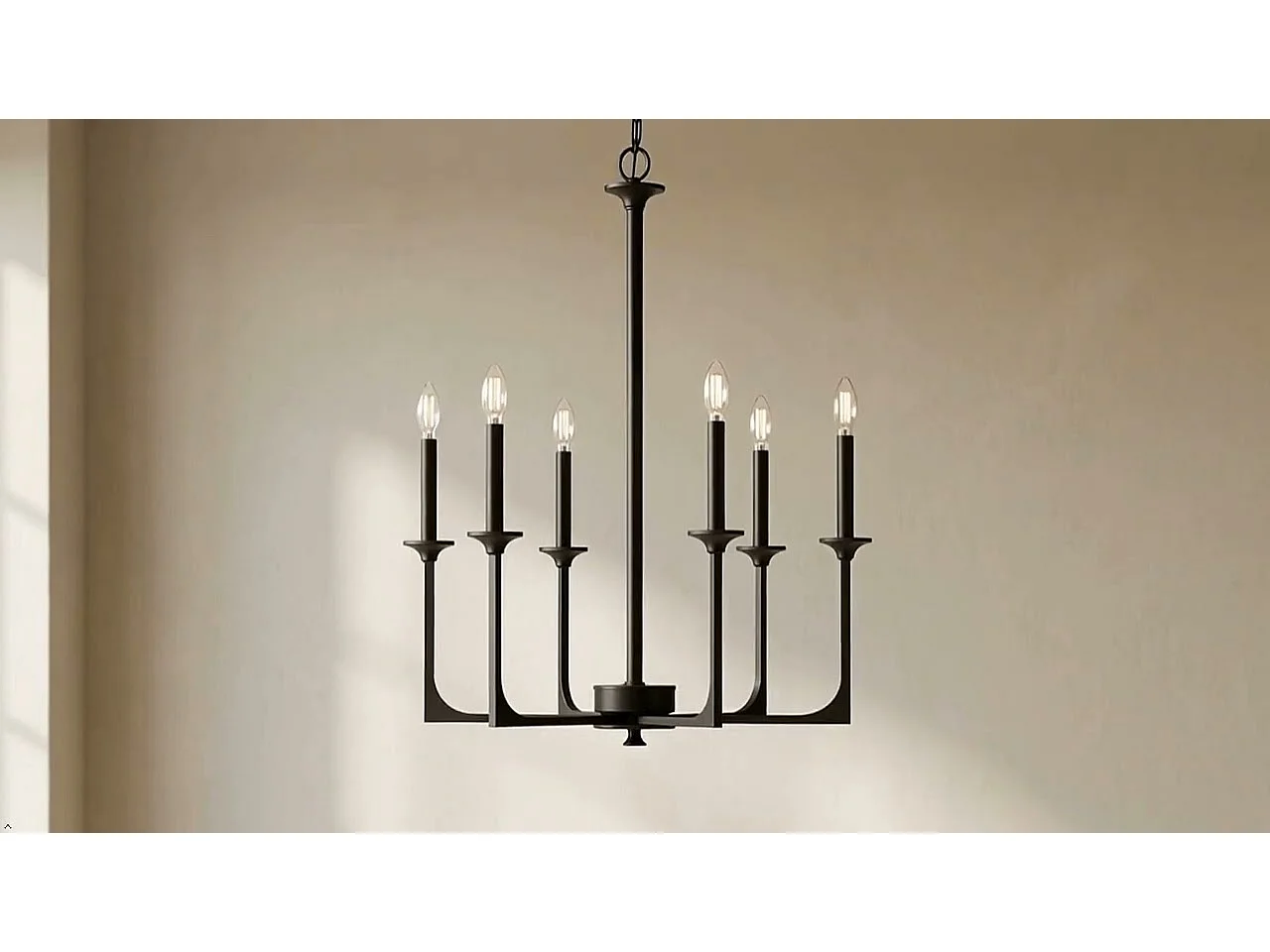 Moderne zwarte kroonluchter, 6-lichts ijzeren kroonluchter in landelijke stijl voor de eetkamer, moderne hanglamp (E14 fitting, exclusief lampen)