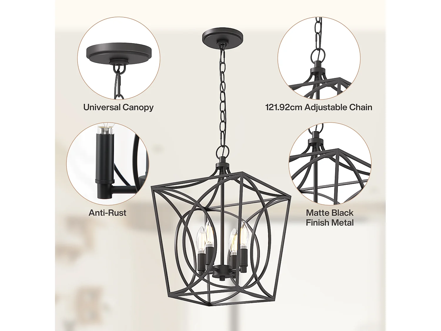 Lustres industriels en métal, lustres noirs élégants, suspensions géométriques vintage en métal (culot E14, ampoules non fournies)