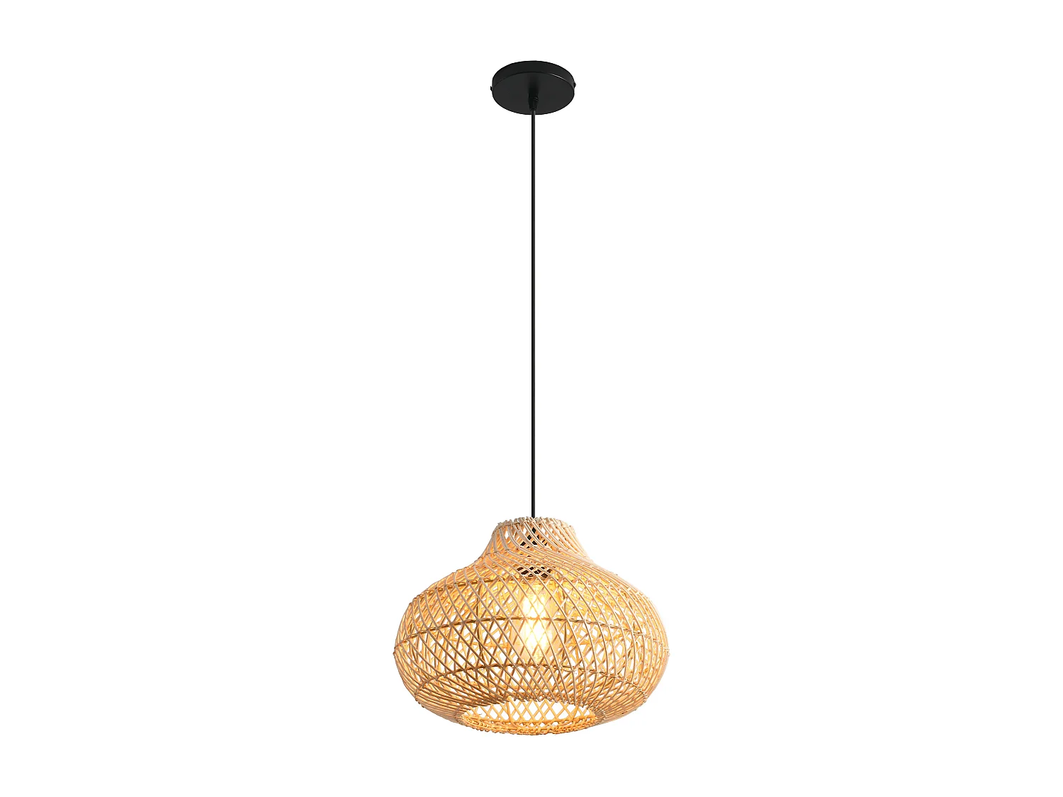 Parrot Uncle Rattan-Pendelleuchte, natürlicher Rattanschirm, Eisengestell, höhenverstellbar, E27, 48 cm Durchmesser, für Esszimmer Wohnzimmer (Ohne Leuchtmittel)