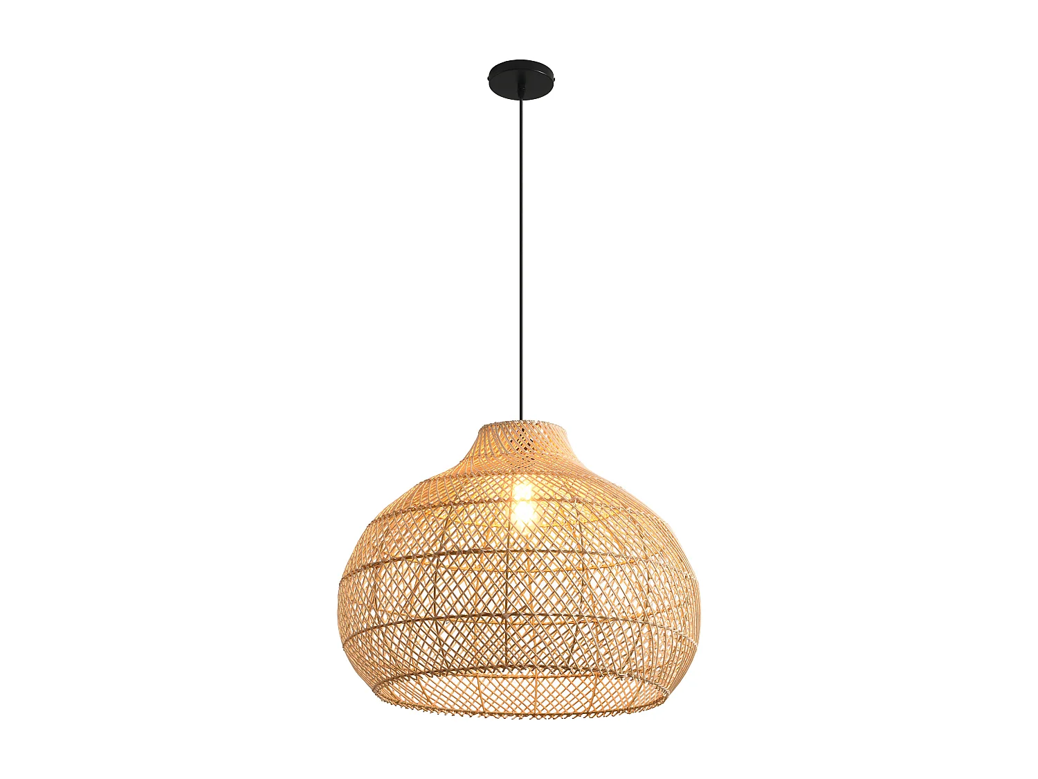 Grande Suspension en Rotin, Abat-jour Naturel en Osier, Hauteur Réglable, Douille E27, Diamètre 60 cm, pour Salon (Ampoule Non Incluse)