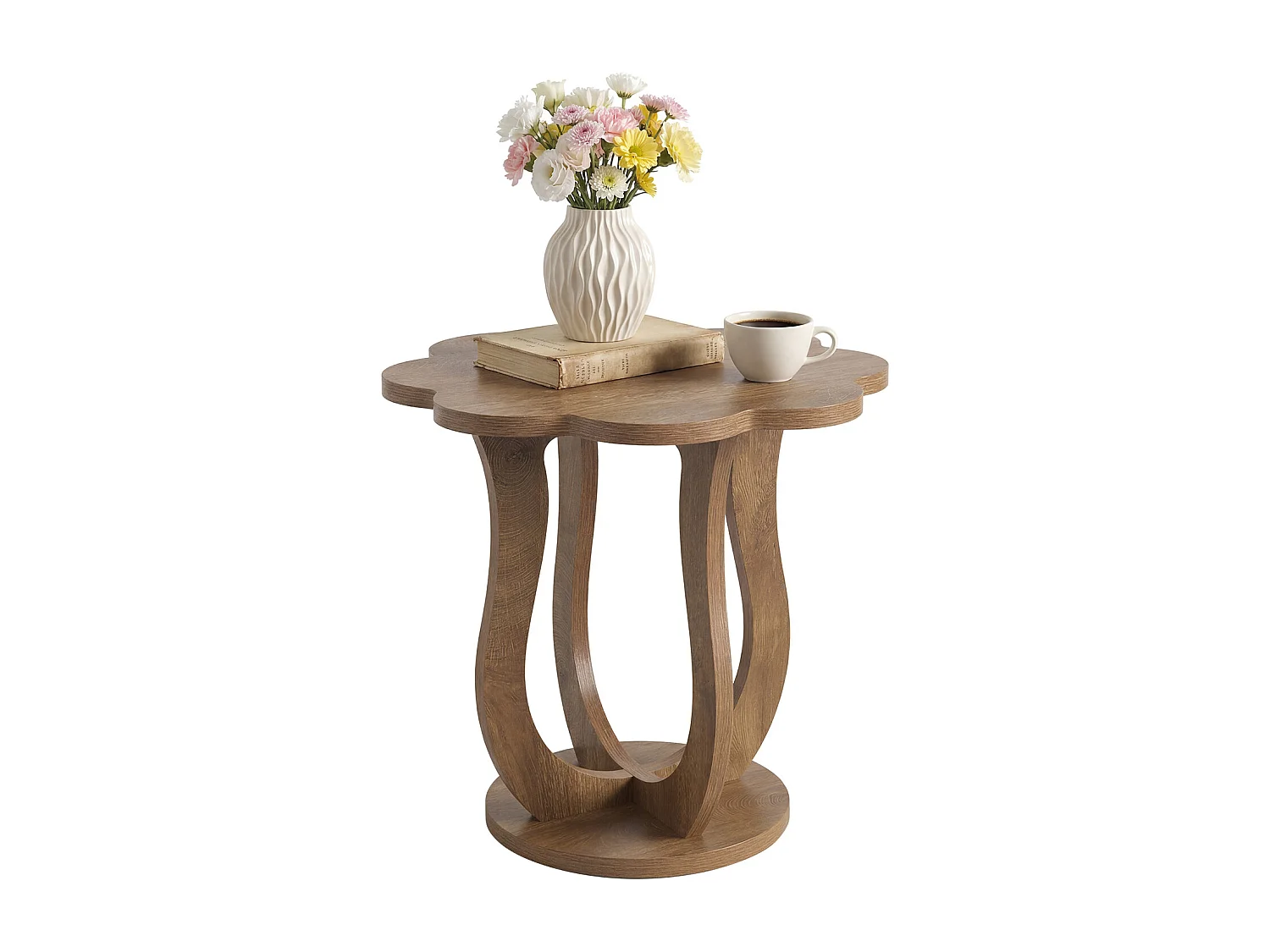 Table d'appoint, table de chevet en forme de fleur, petite table de nuit avec pied artistique, table d'appoint moderne style ferme pour canapé