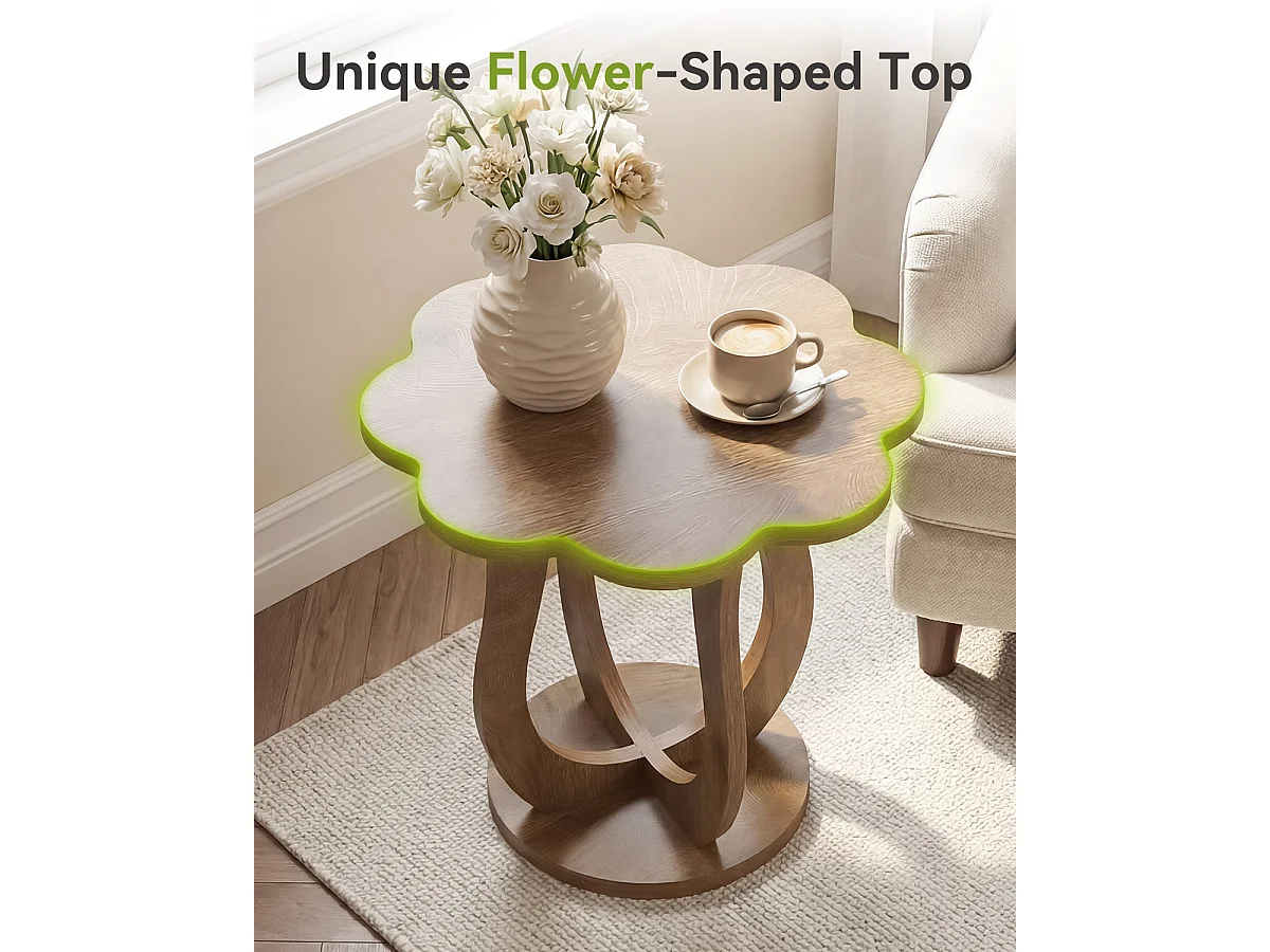 Table d'appoint, table de chevet en forme de fleur, petite table de nuit avec pied artistique, table d'appoint moderne style ferme pour canapé
