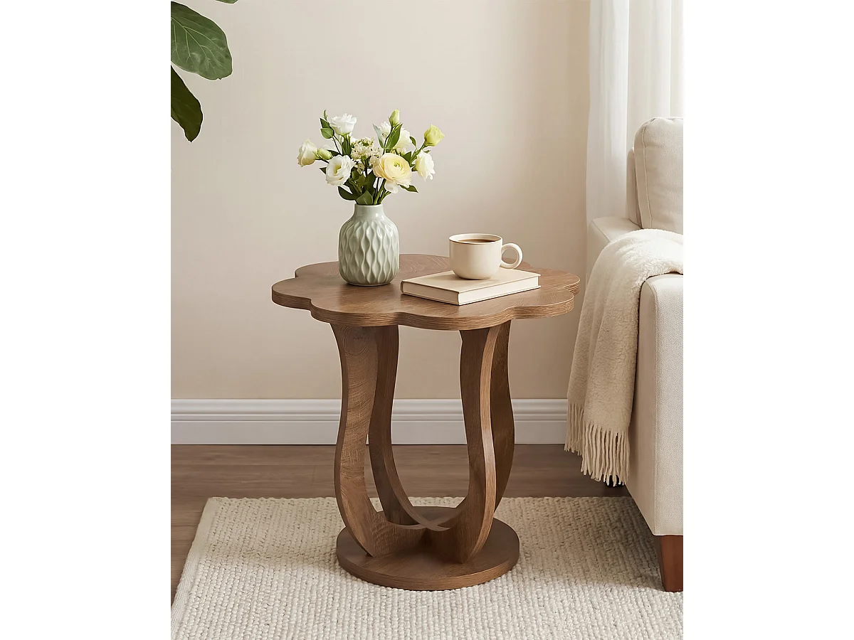 Table d'appoint, table de chevet en forme de fleur, petite table de nuit avec pied artistique, table d'appoint moderne style ferme pour canapé