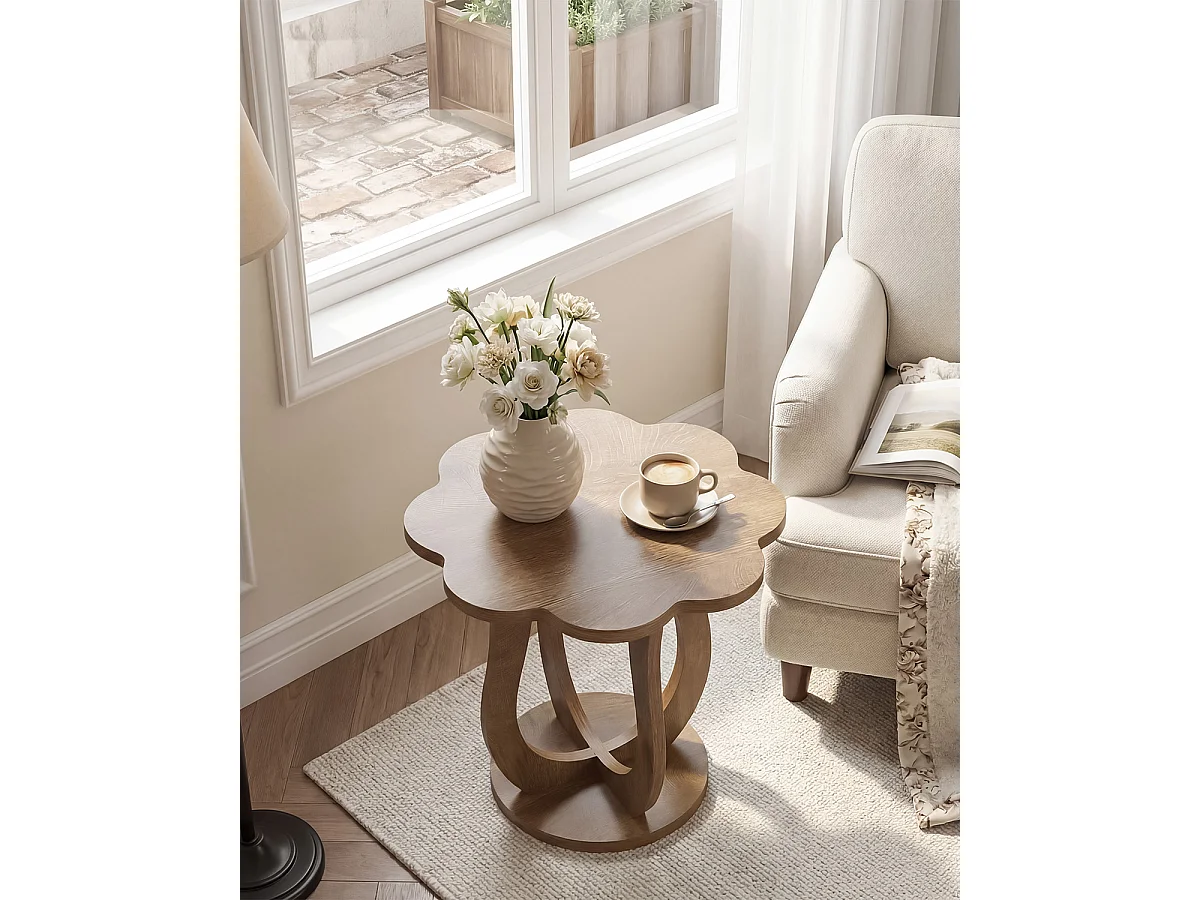 Table d'appoint, table de chevet en forme de fleur, petite table de nuit avec pied artistique, table d'appoint moderne style ferme pour canapé