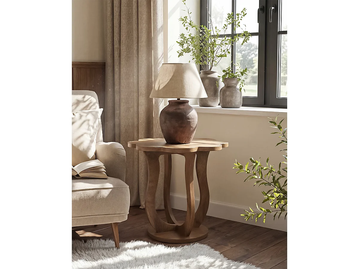 Table d'appoint, table de chevet en forme de fleur, petite table de nuit avec pied artistique, table d'appoint moderne style ferme pour canapé