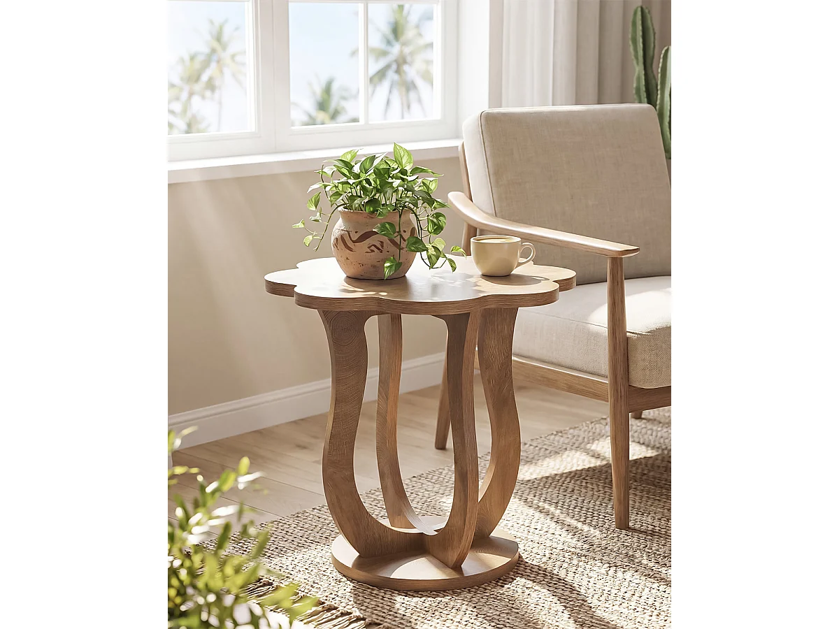 Table d'appoint, table de chevet en forme de fleur, petite table de nuit avec pied artistique, table d'appoint moderne style ferme pour canapé