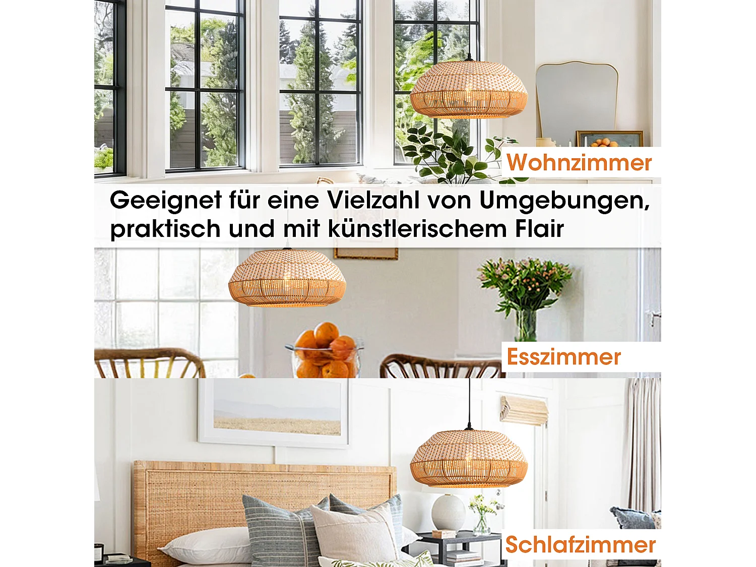 Parrot Uncle Rattan- & Folien-Pendelleuchte, höhenverstellbar, E27, 48 cm Durchmesser, für modern-rustikale Interieurs (Ohne Leuchtmittel)