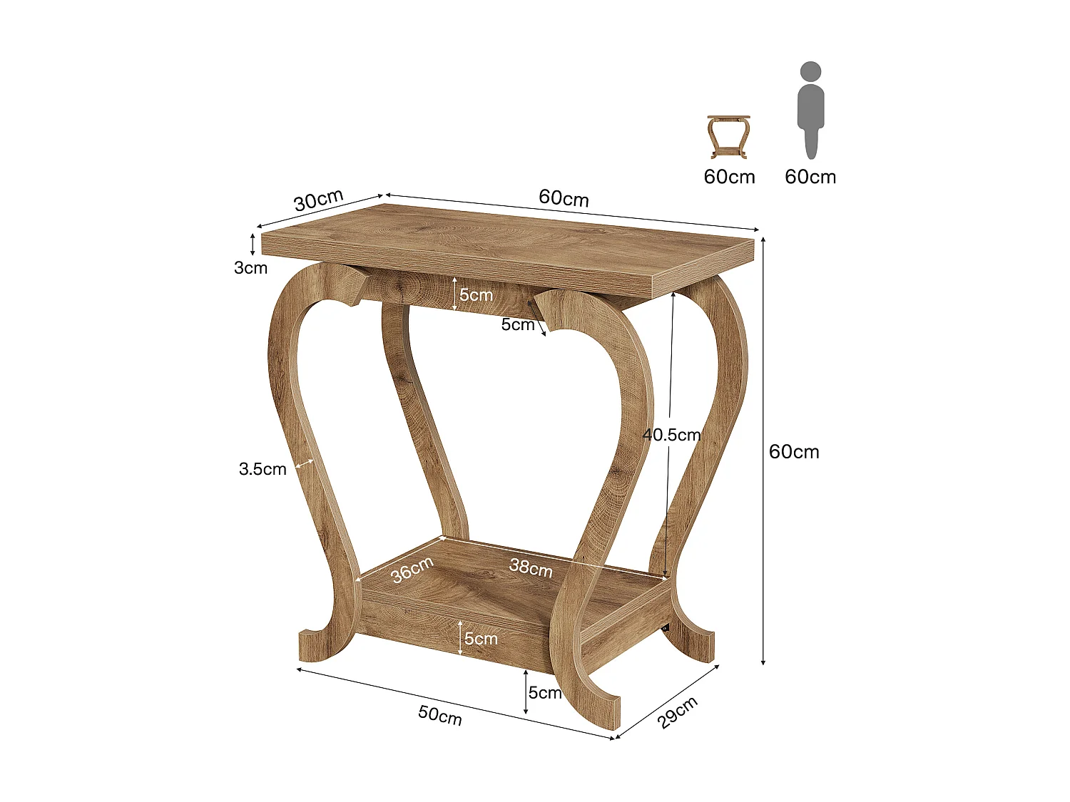 Seitentisch 2-Ebenen Rustik Stil neben Sofatisch mit Stauraum für Wohnzimmer Schlafzimmer Eingangsbereich