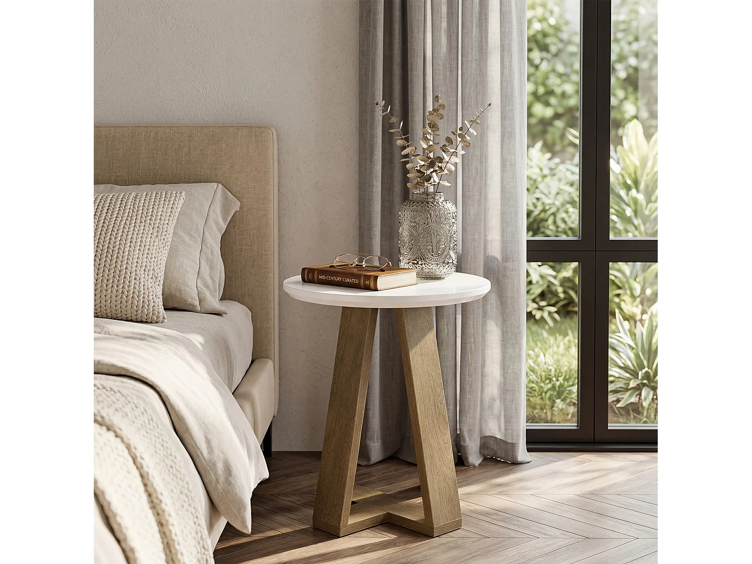 Runder Beistelltisch, moderner Endtisch für das Wohnzimmer, kleiner Akzenttisch für das Schlafzimmer, MDF