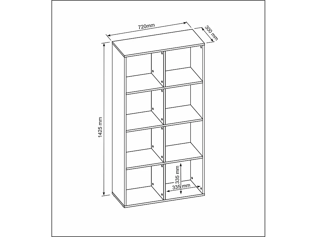 Scaffale a cubo aperto – Libreria stretta con 8 scomparti, scaffale moderno per soggiorno e ufficio, adatto anche come divisorio per ambienti 72x30x142 cm