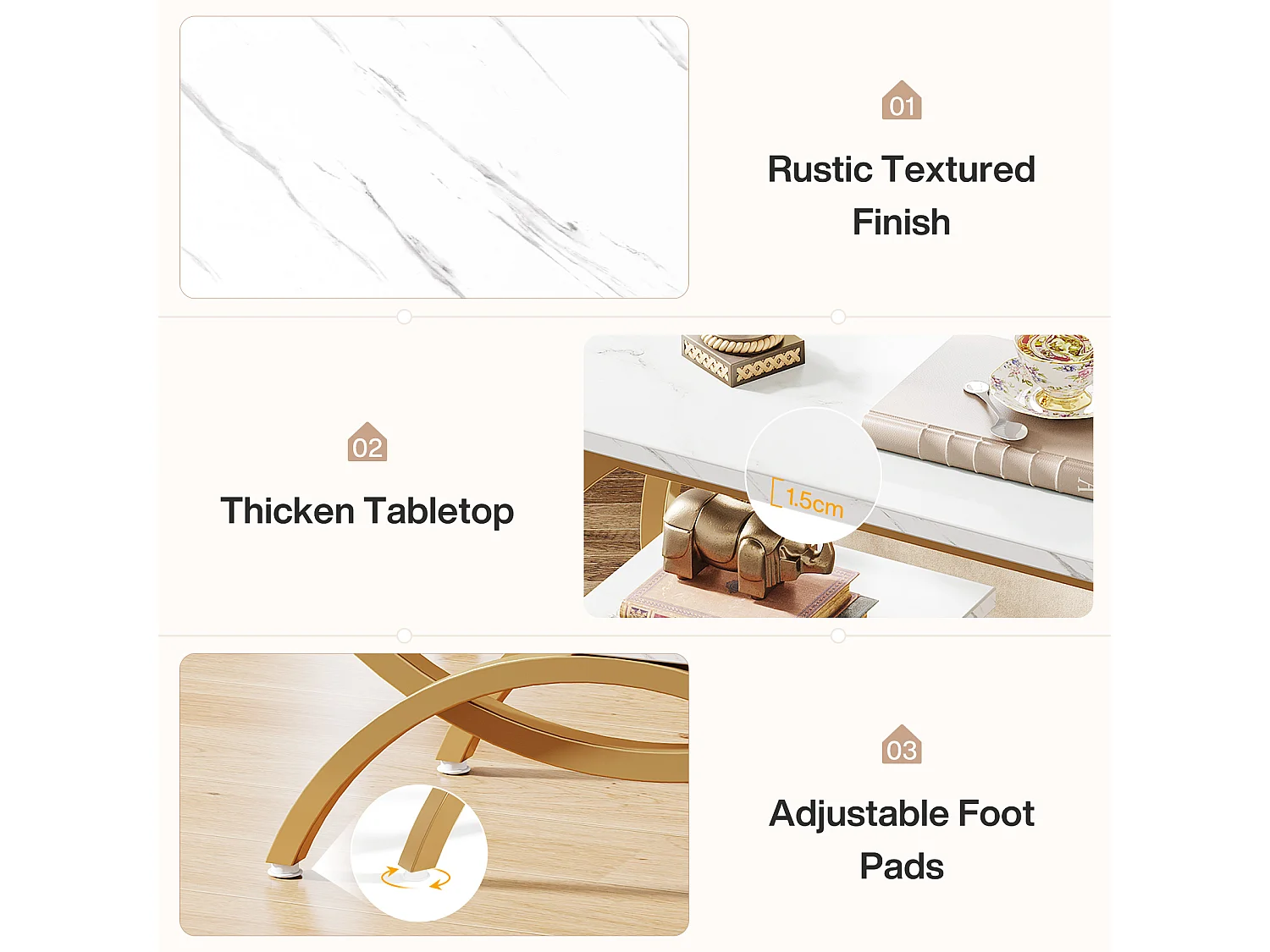 Table d'appoint industrielle en forme de C à 3 niveaux, petite table de chevet pour canapé, idéale pour les petits espaces de salon, blanc et or.