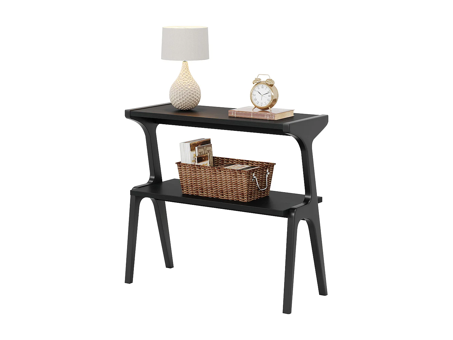 Table d'appoint en bois massif, table de chevet moderne pour canapé, table d'appoint haute et étroite à 2 niveaux,noire